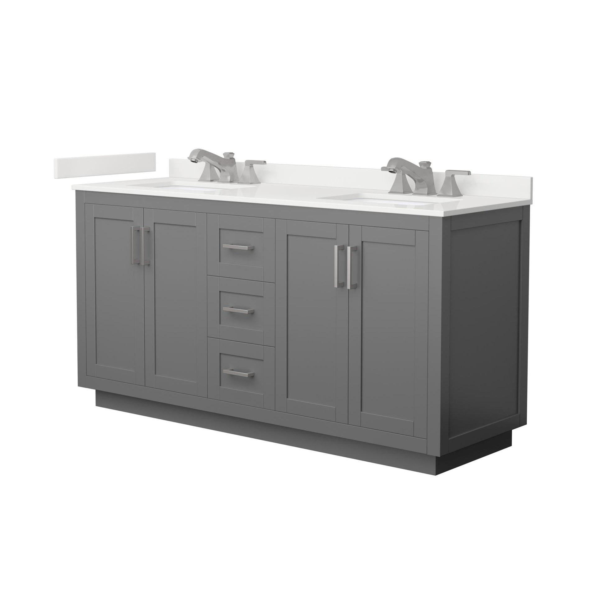 Wyndham Collection Miranda 66" Double Bathroom Vanity in Dark Gray, White Quartz Countertop, Undermount Square Sinks (3-Hole), Brushed Nickel Trim