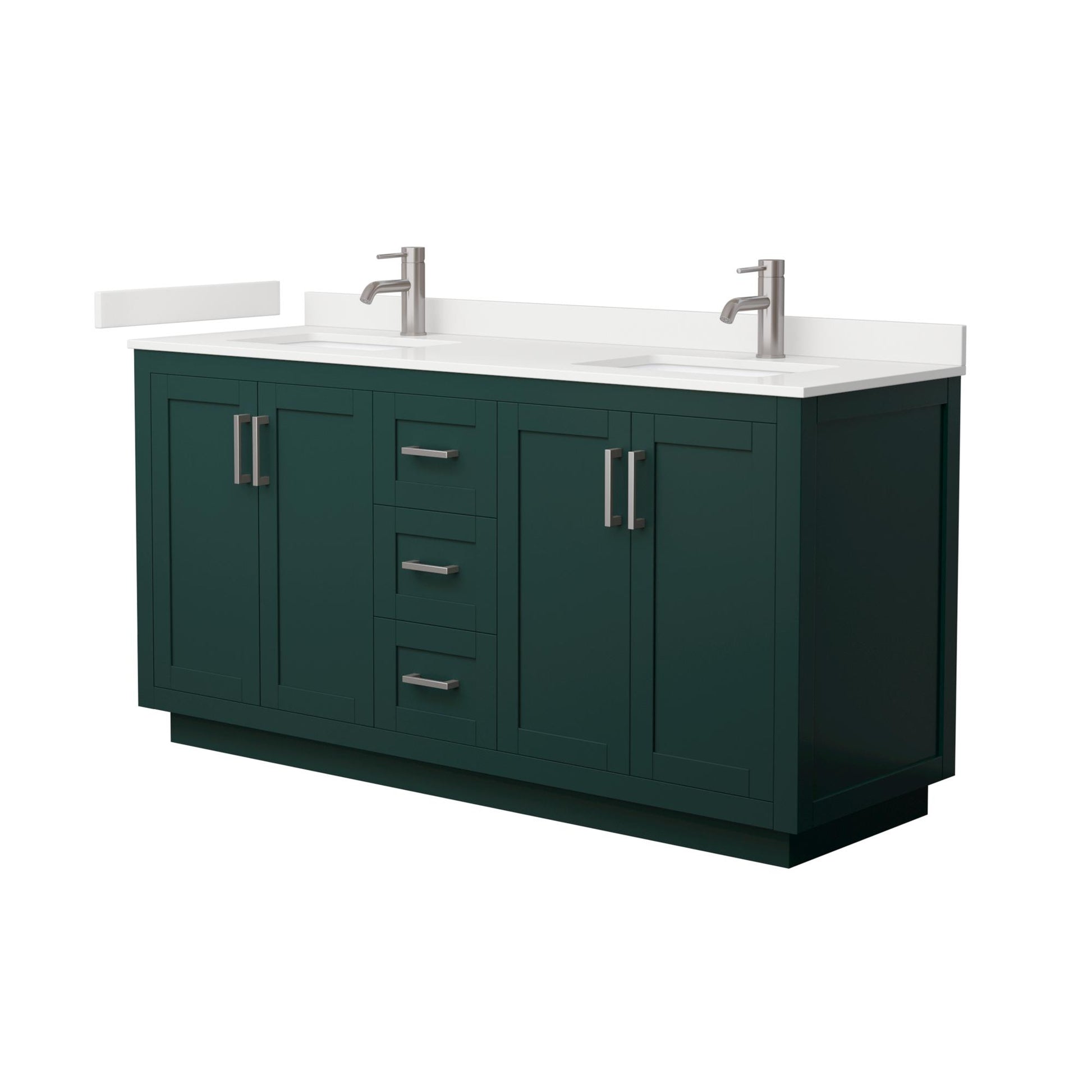 Wyndham Collection Miranda 66" Double Bathroom Vanity in Green, White Quartz Countertop, Undermount Square Sinks (1-Hole), Brushed Nickel Trim
