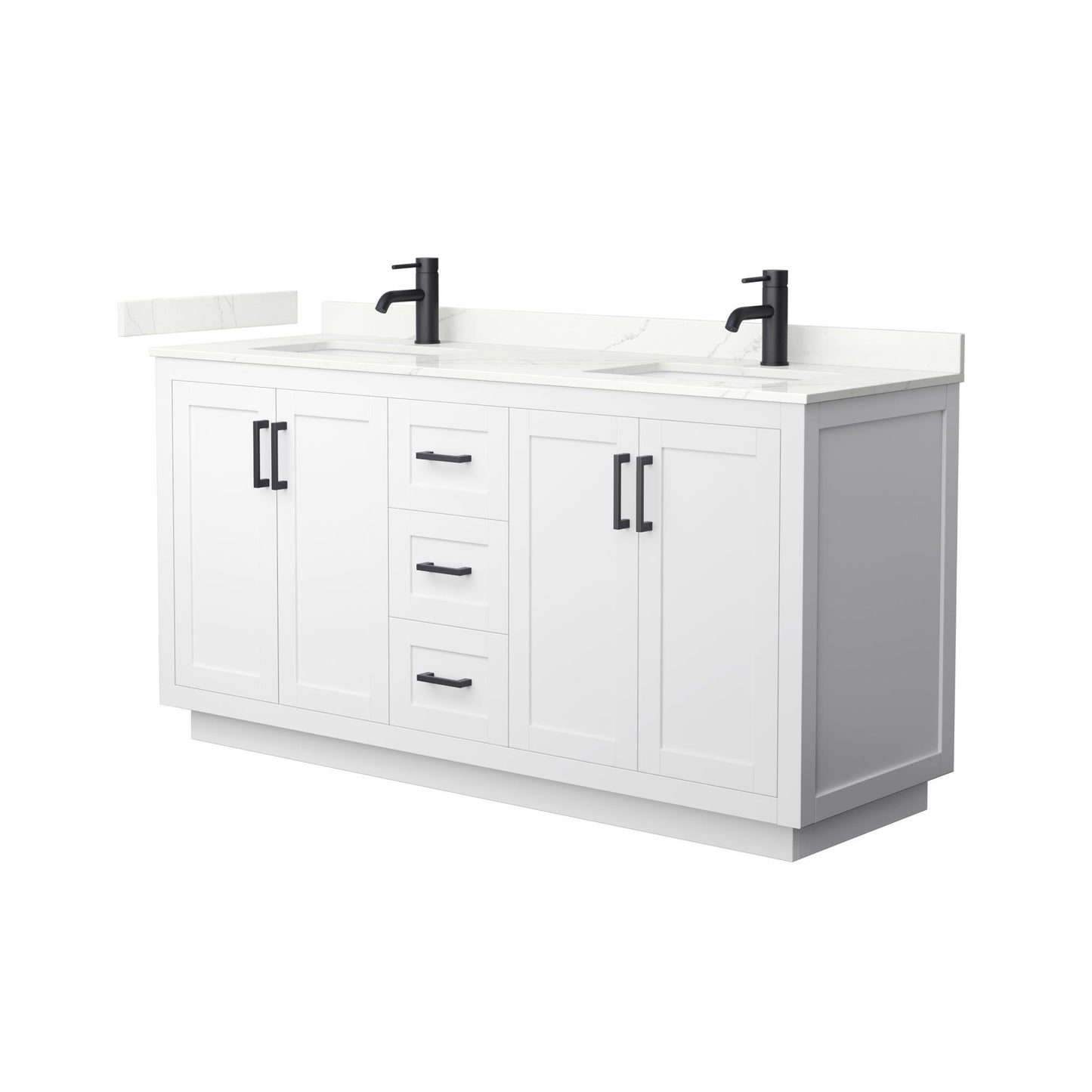 Wyndham Collection Miranda 66" Double Bathroom Vanity in White, Giotto Quartz Countertop, Undermount Square Sinks (1-Hole), Matte Black Trim