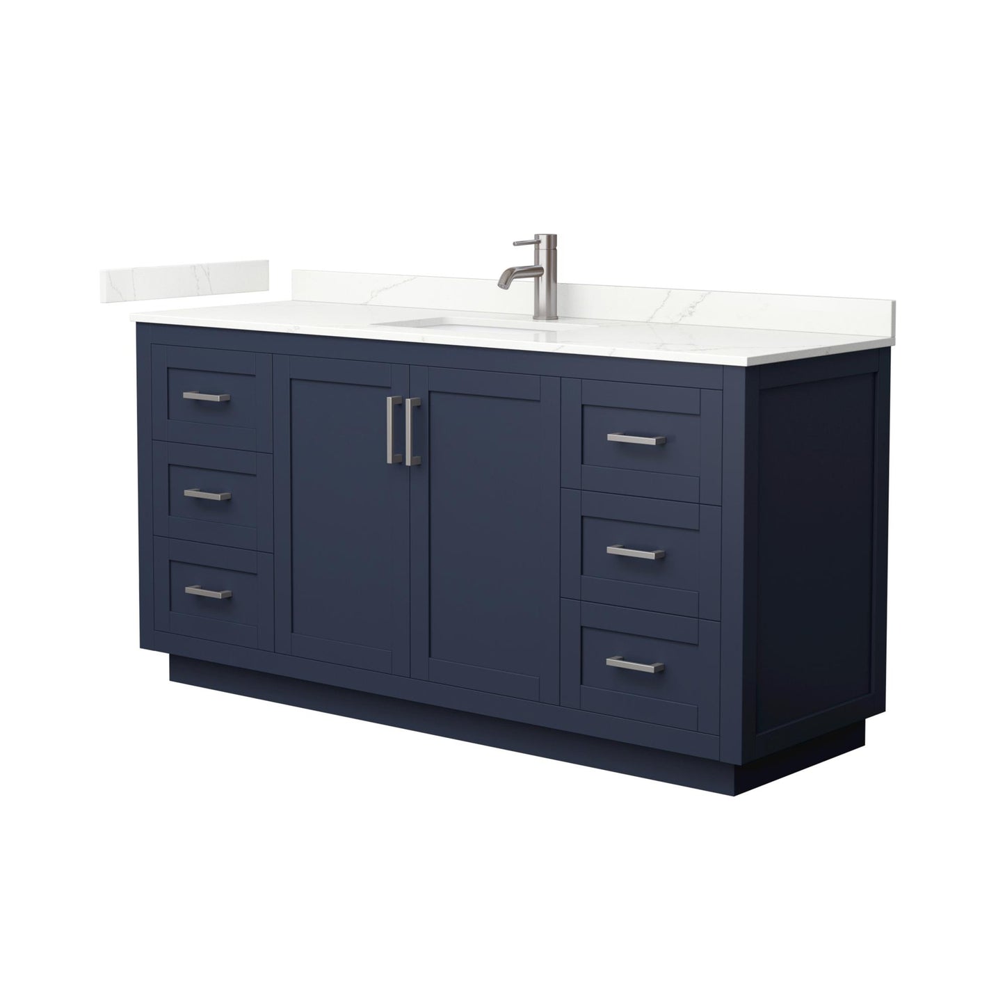 Wyndham Collection Miranda 66" Single Bathroom Vanity in Dark Blue, Giotto Quartz Countertop, Undermount Square Sink (1-Hole), Brushed Nickel Trim