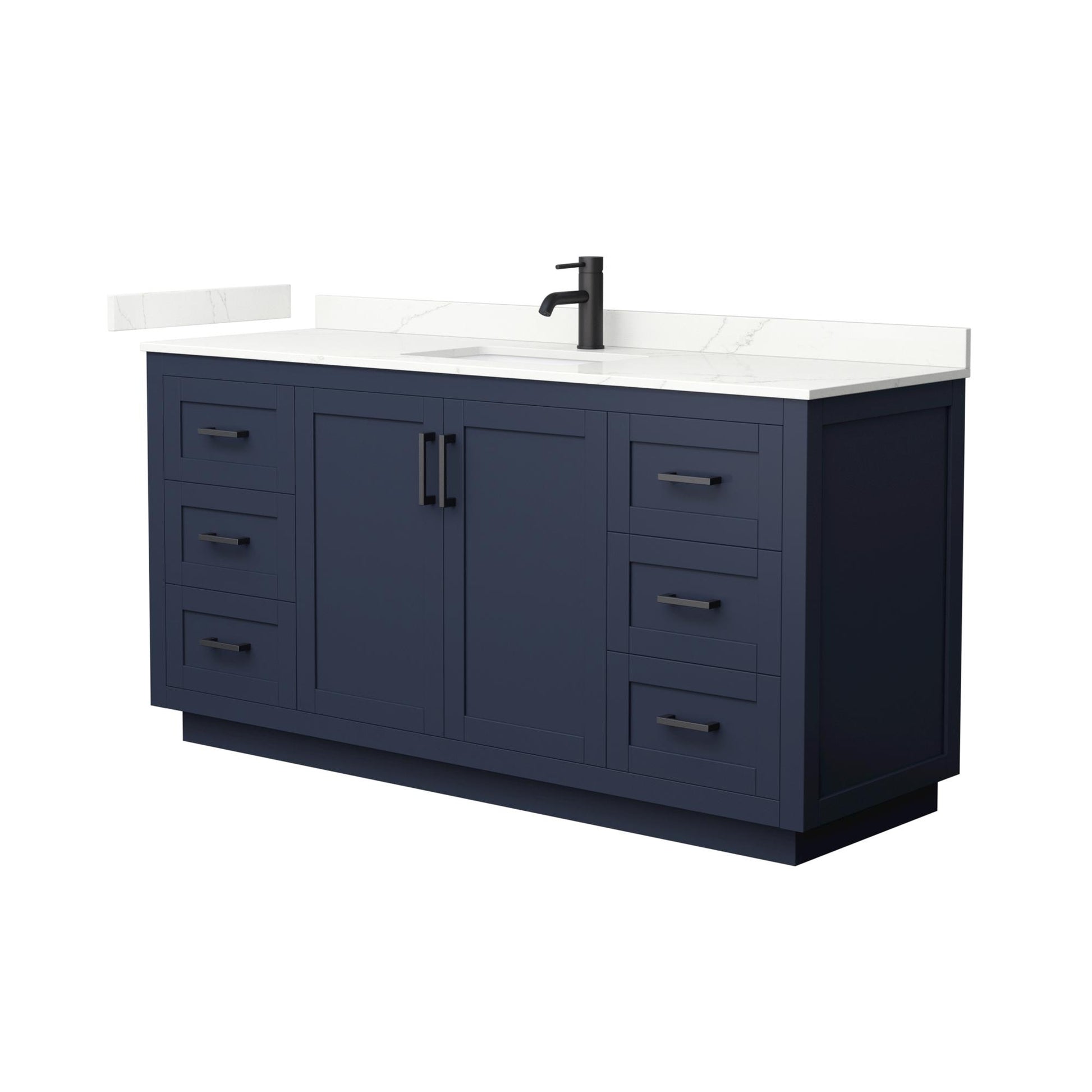 Wyndham Collection Miranda 66" Single Bathroom Vanity in Dark Blue, Giotto Quartz Countertop, Undermount Square Sink (1-Hole), Matte Black Trim