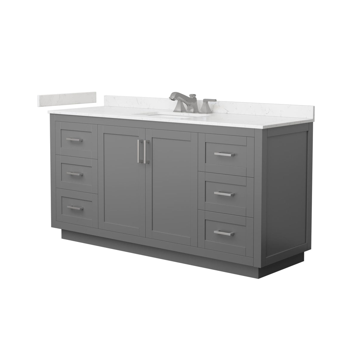 Wyndham Collection Miranda 66" Single Bathroom Vanity in Dark Gray, Carrara Cultured Marble Countertop, Undermount Square Sink (3-Hole), Brushed Nickel Trim