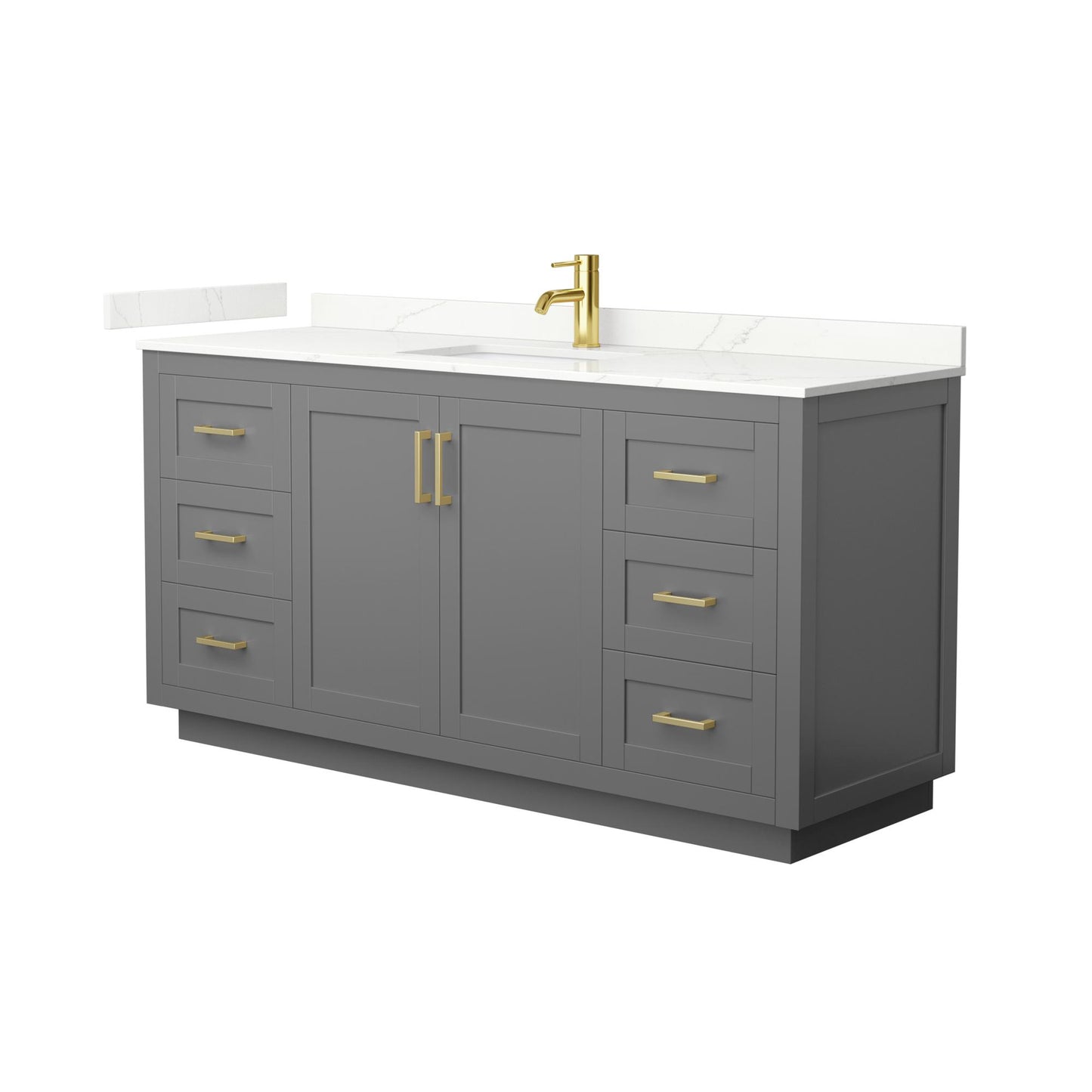 Wyndham Collection Miranda 66" Single Bathroom Vanity in Dark Gray, Giotto Quartz Countertop, Undermount Square Sink (1-Hole), Brushed Gold Trim