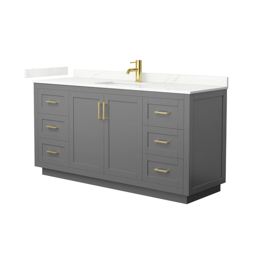 Wyndham Collection Miranda 66" Single Bathroom Vanity in Dark Gray, Giotto Quartz Countertop, Undermount Square Sink (1-Hole), Brushed Gold Trim