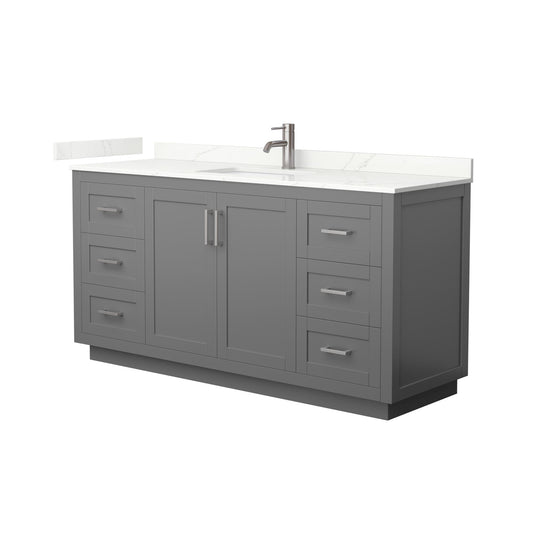 Wyndham Collection Miranda 66" Single Bathroom Vanity in Dark Gray, Giotto Quartz Countertop, Undermount Square Sink (1-Hole), Brushed Nickel Trim
