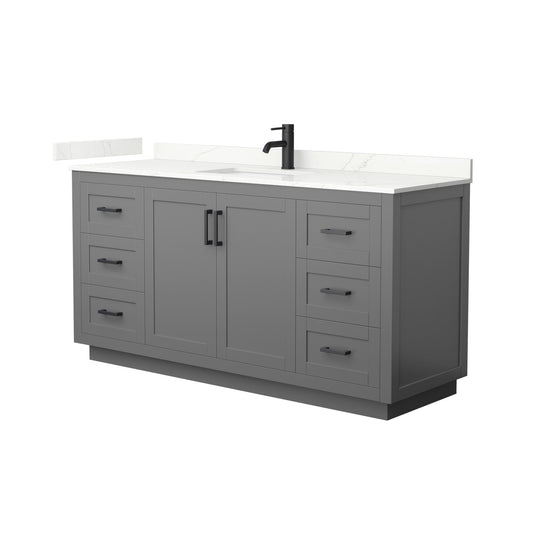 Wyndham Collection Miranda 66" Single Bathroom Vanity in Dark Gray, Giotto Quartz Countertop, Undermount Square Sink (1-Hole), Matte Black Trim