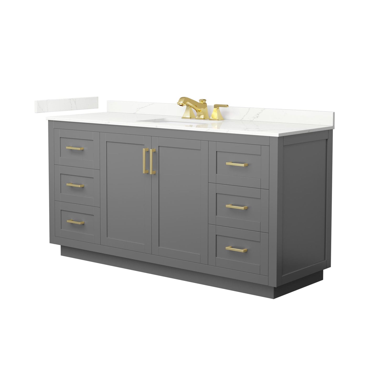 Wyndham Collection Miranda 66" Single Bathroom Vanity in Dark Gray, Giotto Quartz Countertop, Undermount Square Sink (3-Hole), Brushed Gold Trim