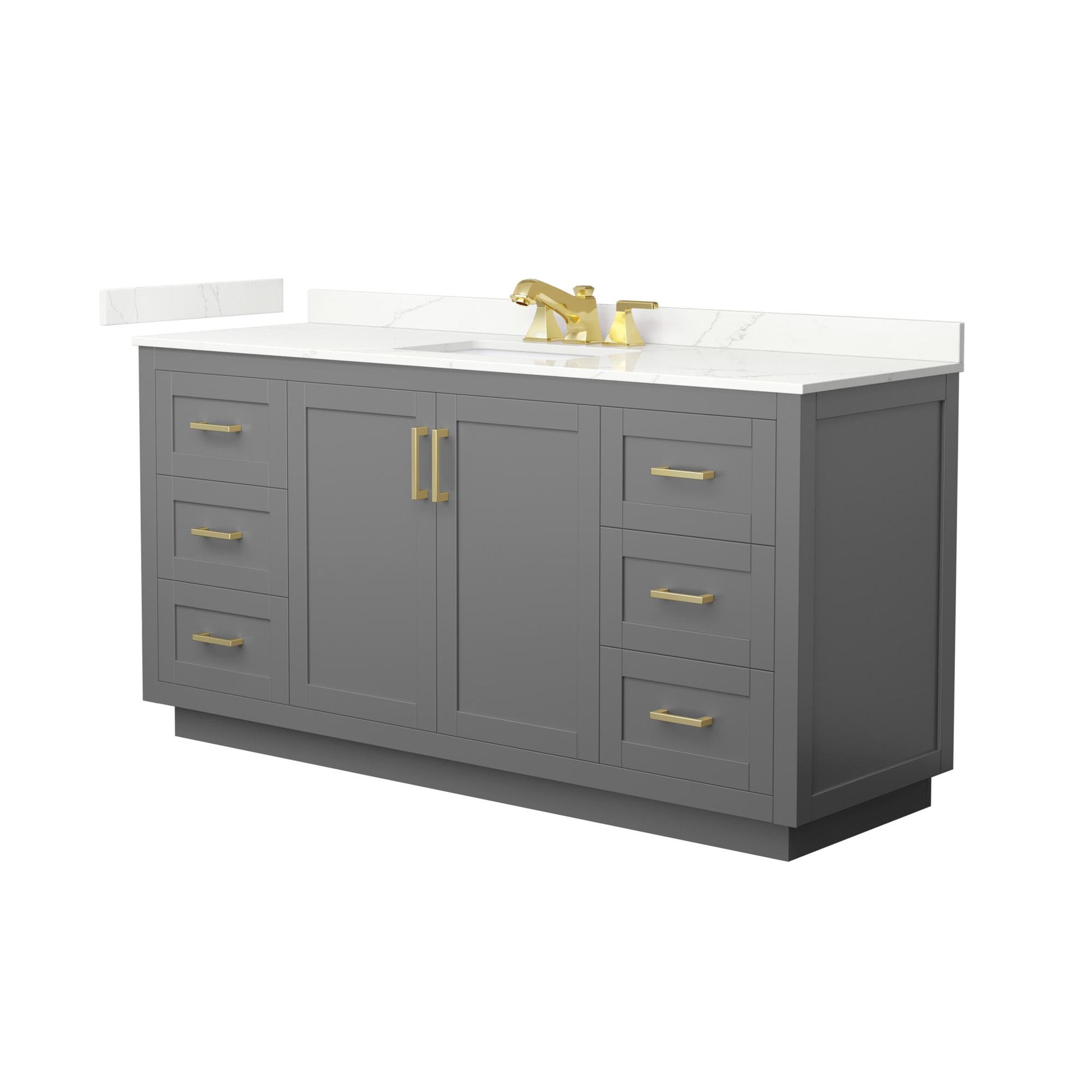 Wyndham Collection Miranda 66" Single Bathroom Vanity in Dark Gray, Giotto Quartz Countertop, Undermount Square Sink (3-Hole), Brushed Gold Trim