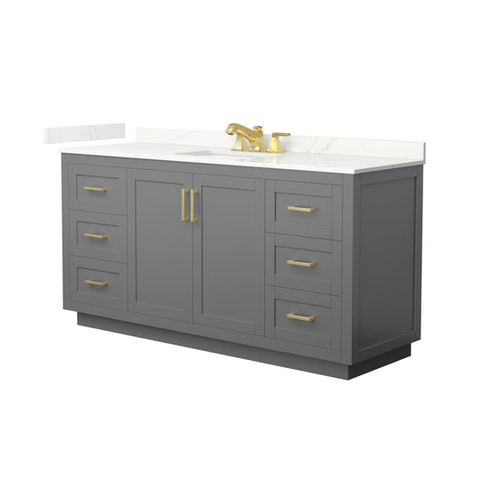 Wyndham Collection Miranda 66" Single Bathroom Vanity in Dark Gray, Giotto Quartz Countertop, Undermount Square Sink (3-Hole), Brushed Gold Trim