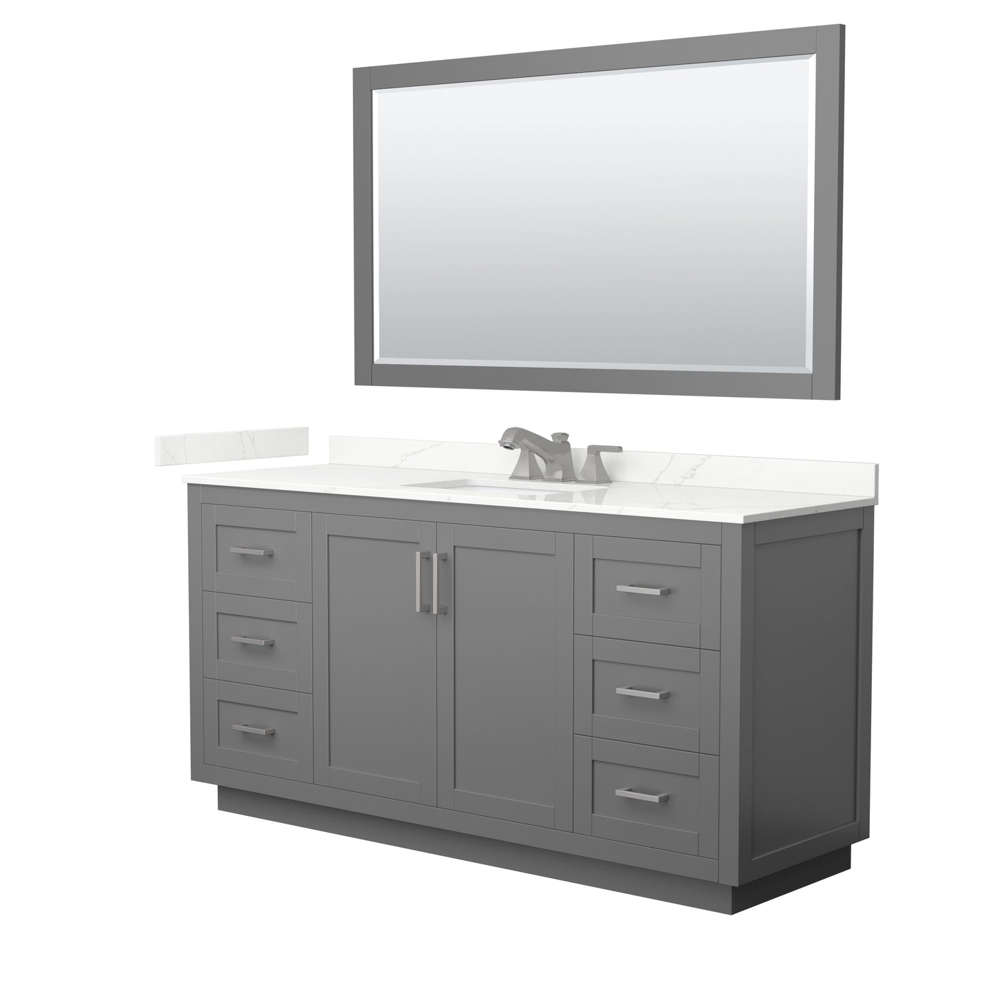 Wyndham Collection Miranda 66" Single Bathroom Vanity in Dark Gray, Giotto Quartz Countertop, Undermount Square Sink (3-Hole), Brushed Nickel Trim, 58" Mirror