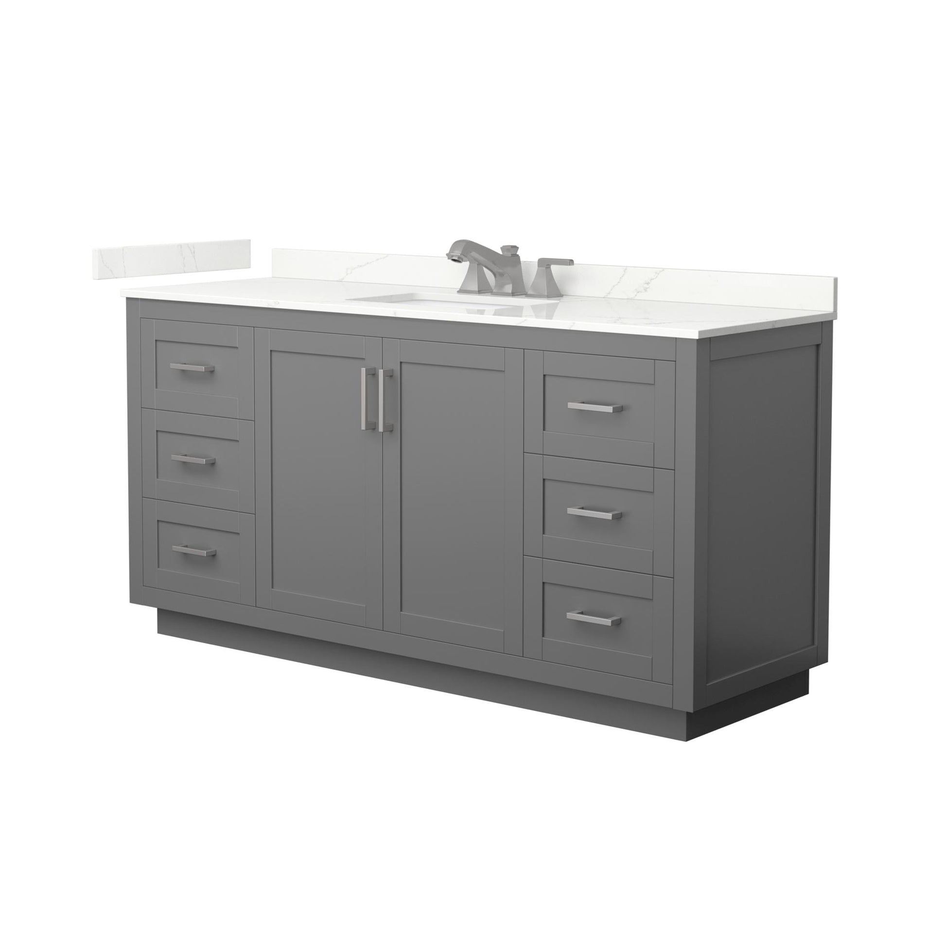 Wyndham Collection Miranda 66" Single Bathroom Vanity in Dark Gray, Giotto Quartz Countertop, Undermount Square Sink (3-Hole), Brushed Nickel Trim