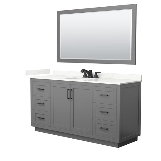 Wyndham Collection Miranda 66" Single Bathroom Vanity in Dark Gray, Giotto Quartz Countertop, Undermount Square Sink (3-Hole), Matte Black Trim, 58" Mirror
