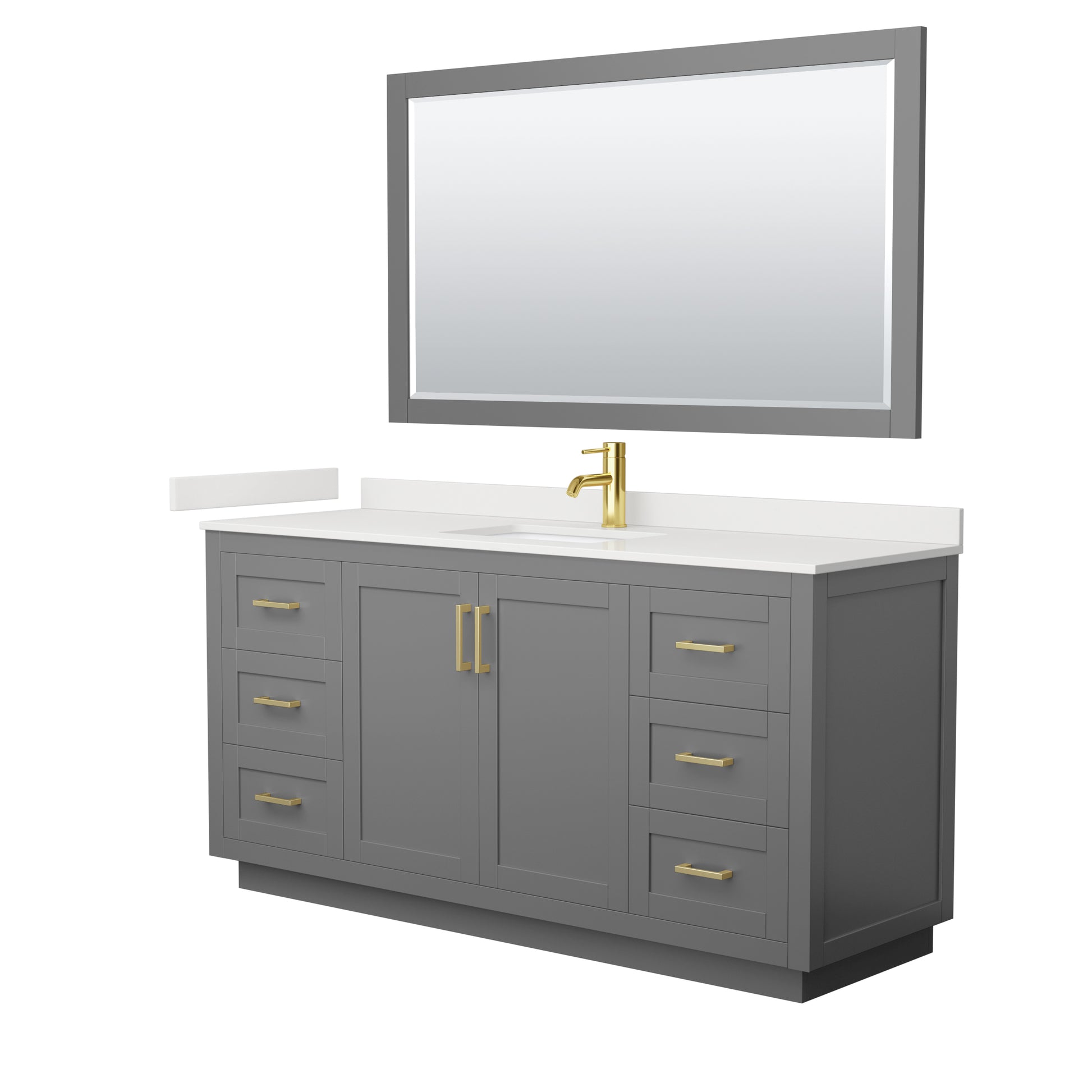 Wyndham Collection Miranda 66" Single Bathroom Vanity in Dark Gray, White Quartz Countertop, Undermount Square Sink (1-Hole), Brushed Gold Trim, 58" Mirror