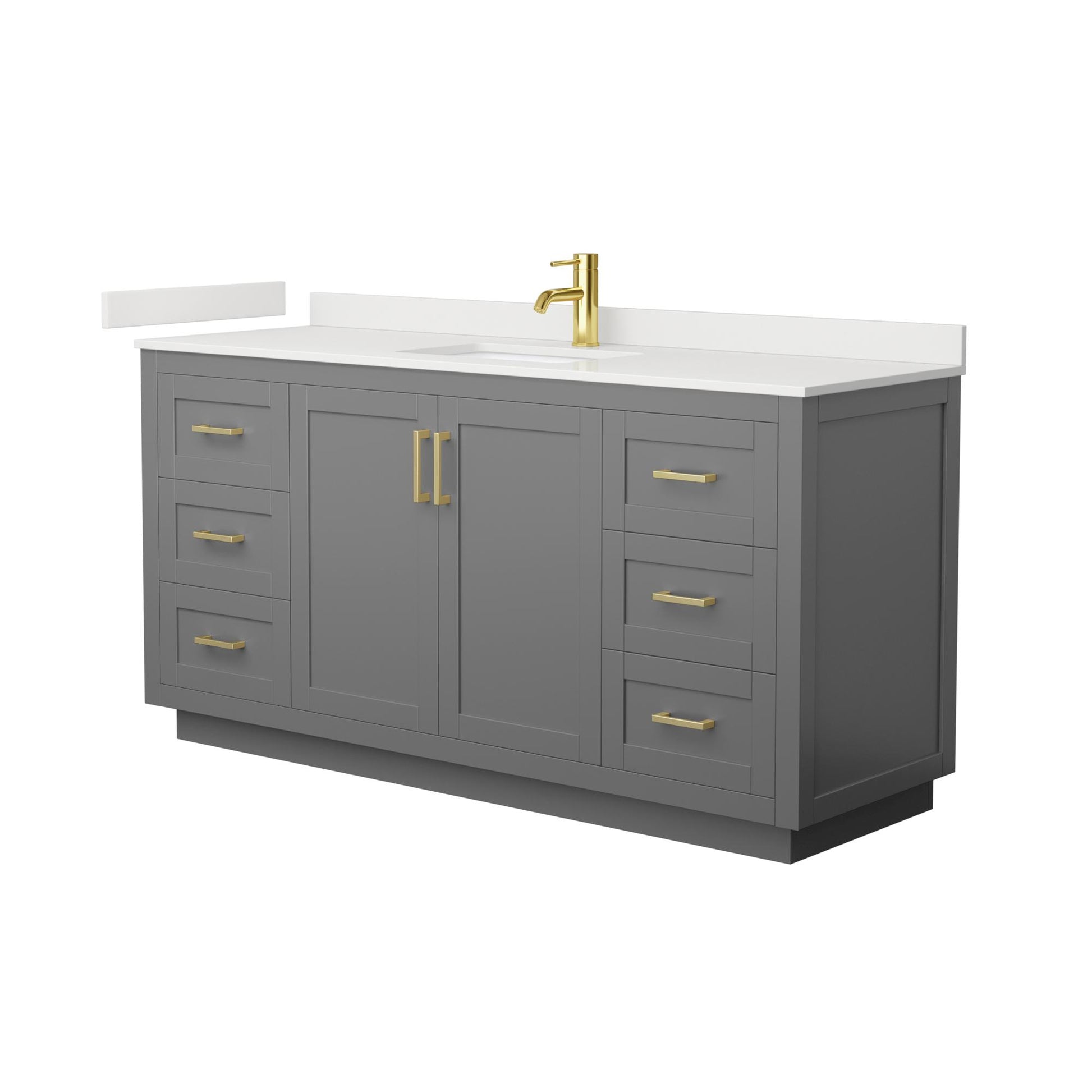 Wyndham Collection Miranda 66" Single Bathroom Vanity in Dark Gray, White Quartz Countertop, Undermount Square Sink (1-Hole), Brushed Gold Trim