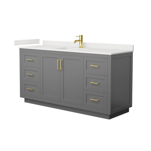 Wyndham Collection Miranda 66" Single Bathroom Vanity in Dark Gray, White Quartz Countertop, Undermount Square Sink (1-Hole), Brushed Gold Trim