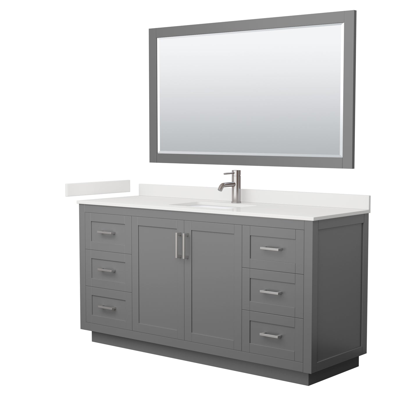 Wyndham Collection Miranda 66" Single Bathroom Vanity in Dark Gray, White Quartz Countertop, Undermount Square Sink (1-Hole), Brushed Nickel Trim, 58" Mirror