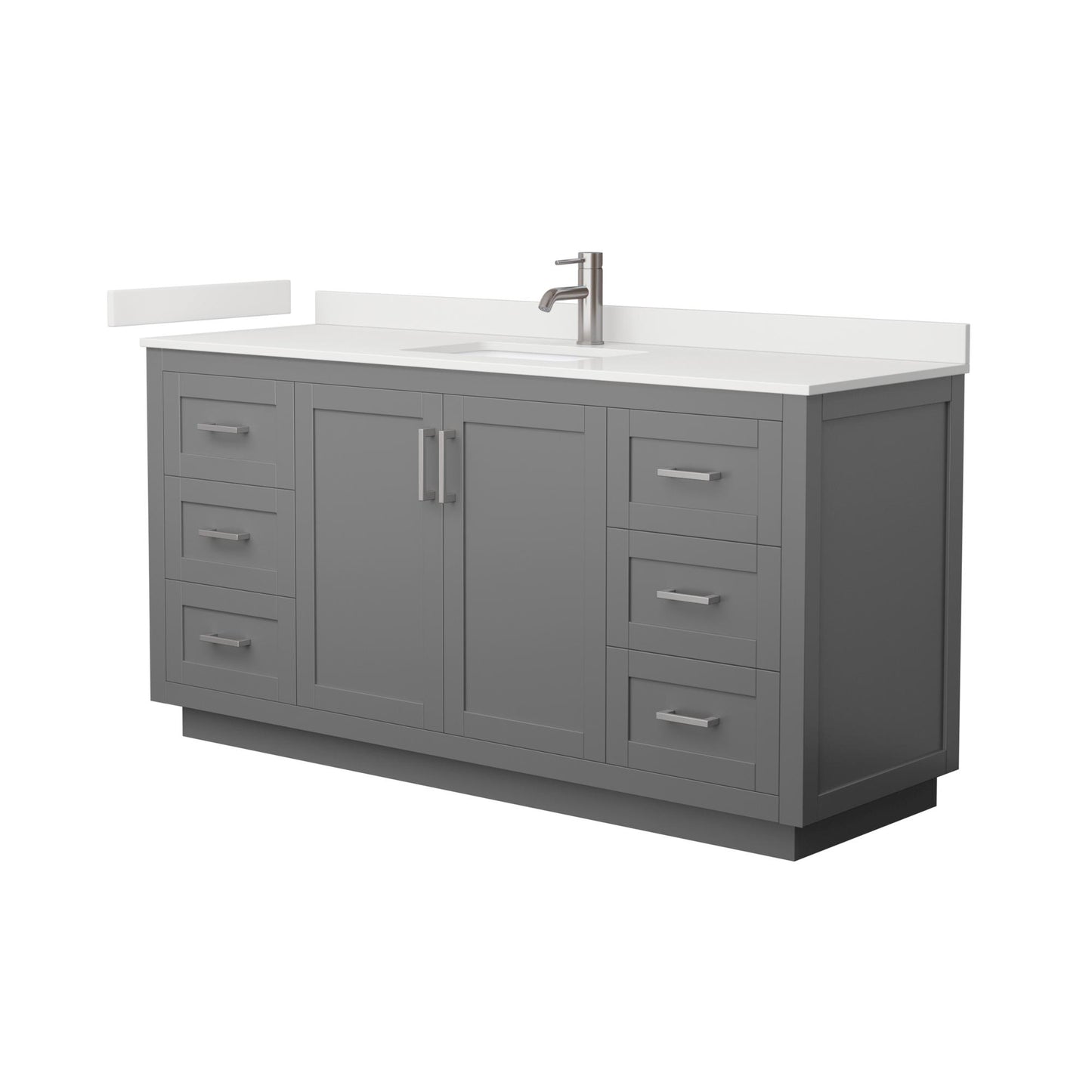 Wyndham Collection Miranda 66" Single Bathroom Vanity in Dark Gray, White Quartz Countertop, Undermount Square Sink (1-Hole), Brushed Nickel Trim