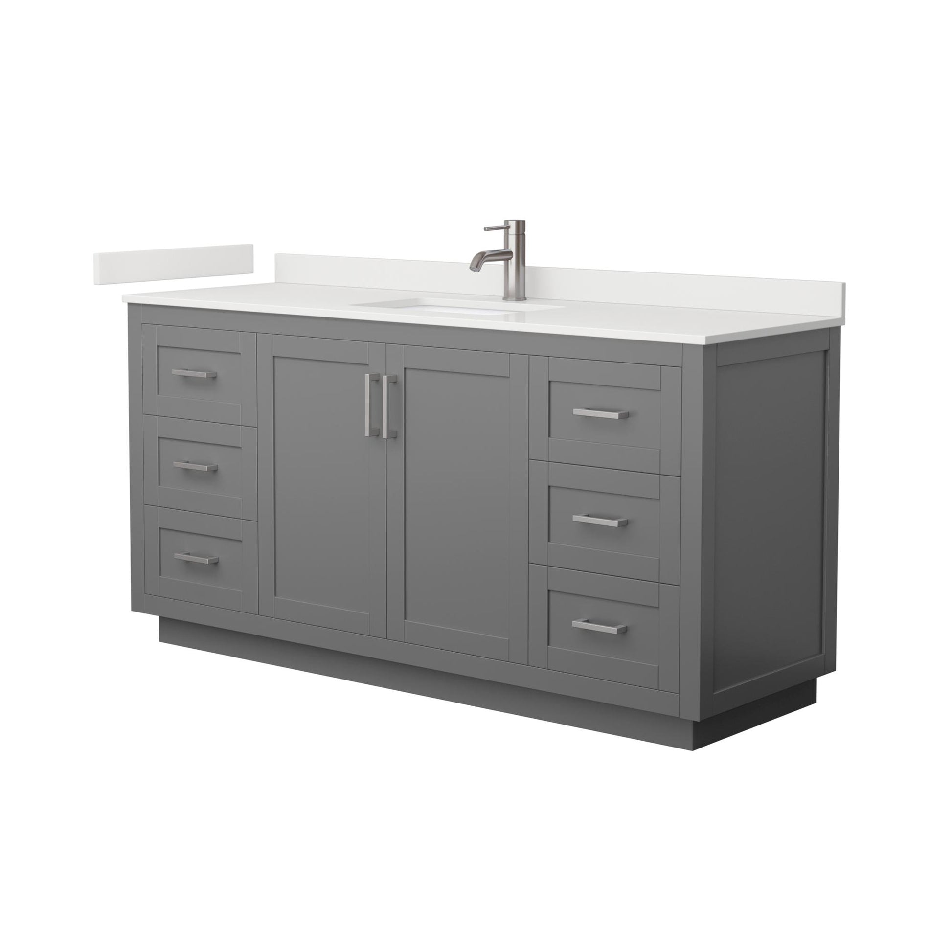 Wyndham Collection Miranda 66" Single Bathroom Vanity in Dark Gray, White Quartz Countertop, Undermount Square Sink (1-Hole), Brushed Nickel Trim