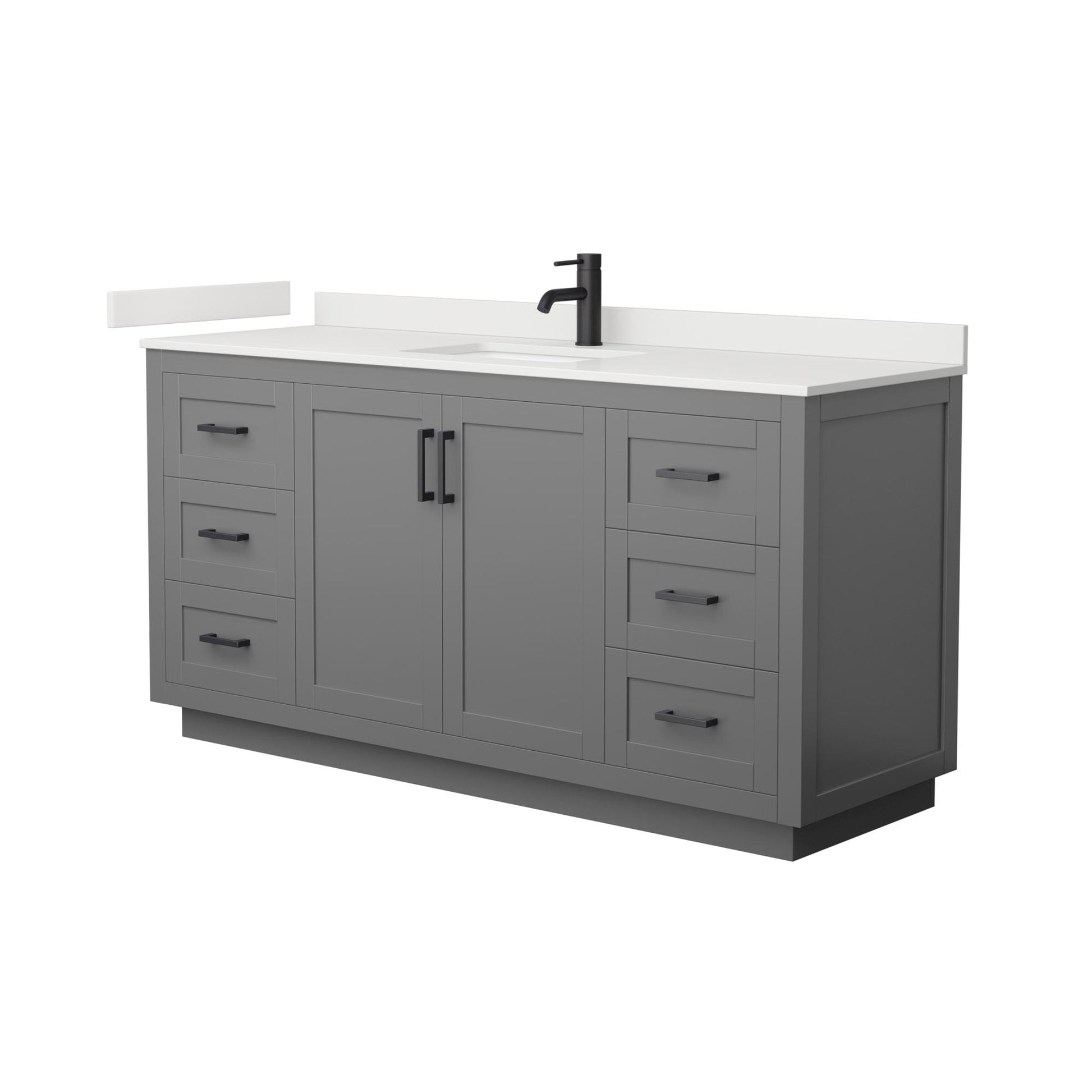Wyndham Collection Miranda 66" Single Bathroom Vanity in Dark Gray, White Quartz Countertop, Undermount Square Sink (1-Hole), Matte Black Trim