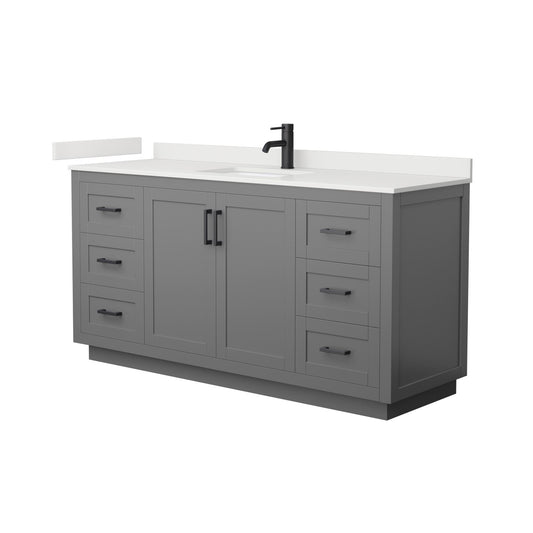 Wyndham Collection Miranda 66" Single Bathroom Vanity in Dark Gray, White Quartz Countertop, Undermount Square Sink (1-Hole), Matte Black Trim