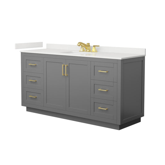 Wyndham Collection Miranda 66" Single Bathroom Vanity in Dark Gray, White Quartz Countertop, Undermount Square Sink (3-Hole), Brushed Gold Trim