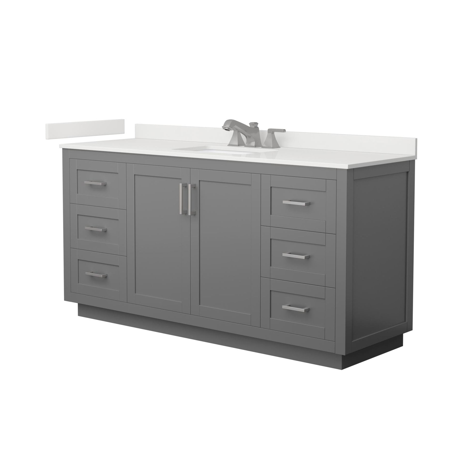 Wyndham Collection Miranda 66" Single Bathroom Vanity in Dark Gray, White Quartz Countertop, Undermount Square Sink (3-Hole), Brushed Nickel Trim