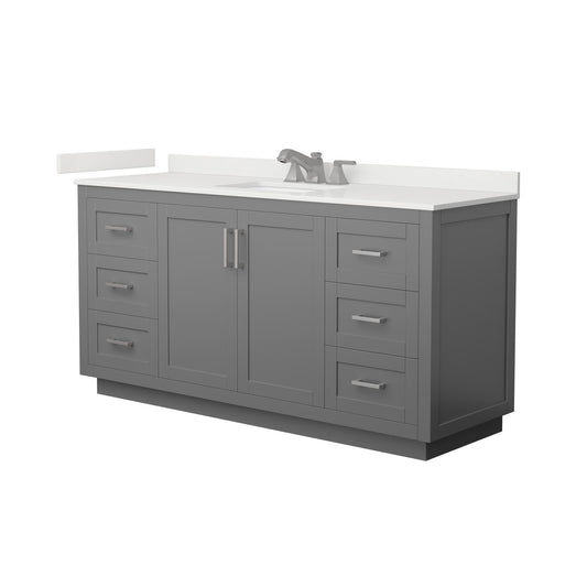 Wyndham Collection Miranda 66" Single Bathroom Vanity in Dark Gray, White Quartz Countertop, Undermount Square Sink (3-Hole), Brushed Nickel Trim