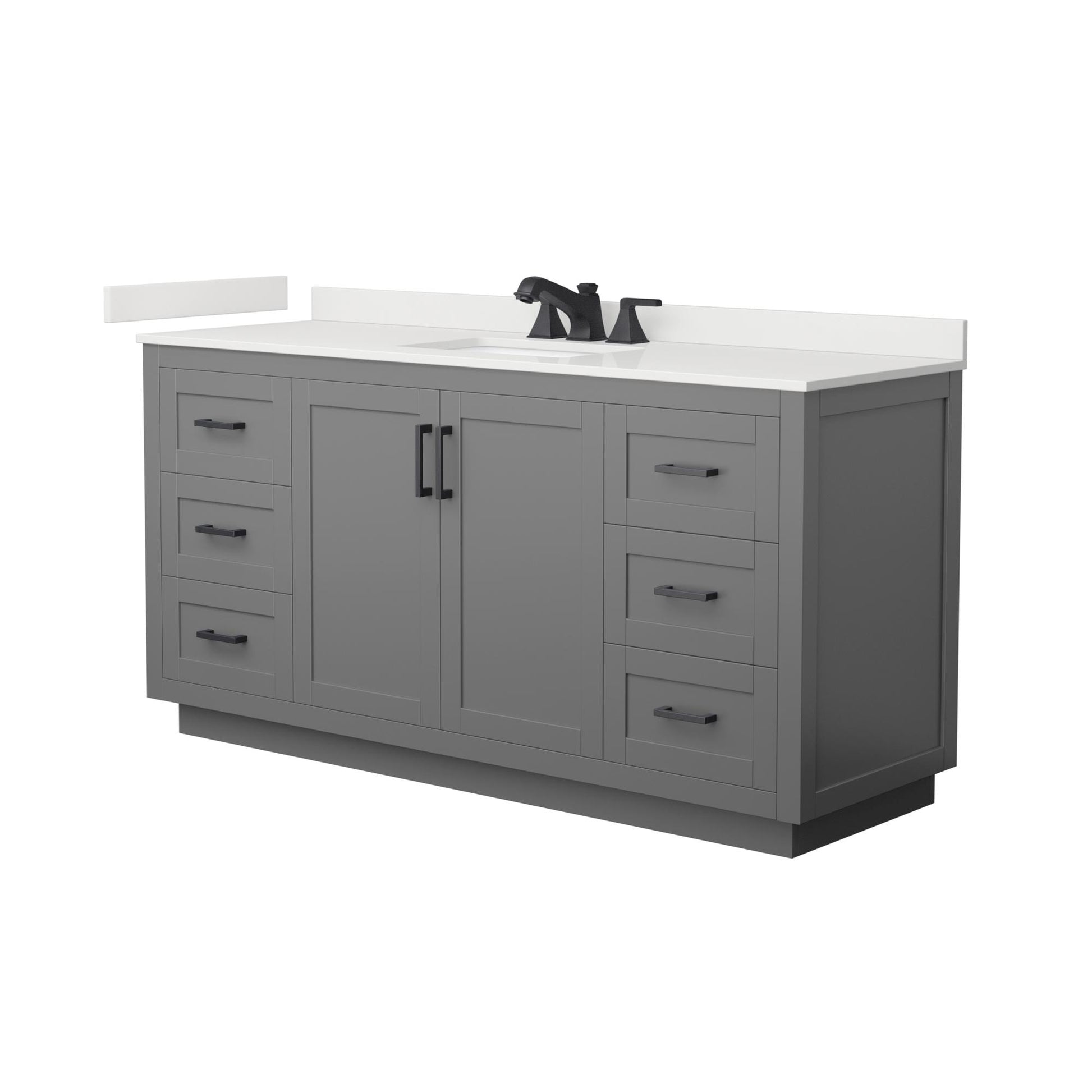 Wyndham Collection Miranda 66" Single Bathroom Vanity in Dark Gray, White Quartz Countertop, Undermount Square Sink (3-Hole), Matte Black Trim