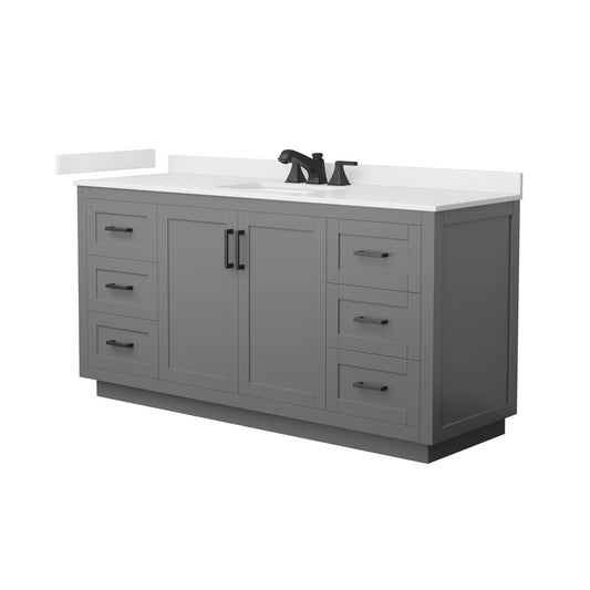 Wyndham Collection Miranda 66" Single Bathroom Vanity in Dark Gray, White Quartz Countertop, Undermount Square Sink (3-Hole), Matte Black Trim