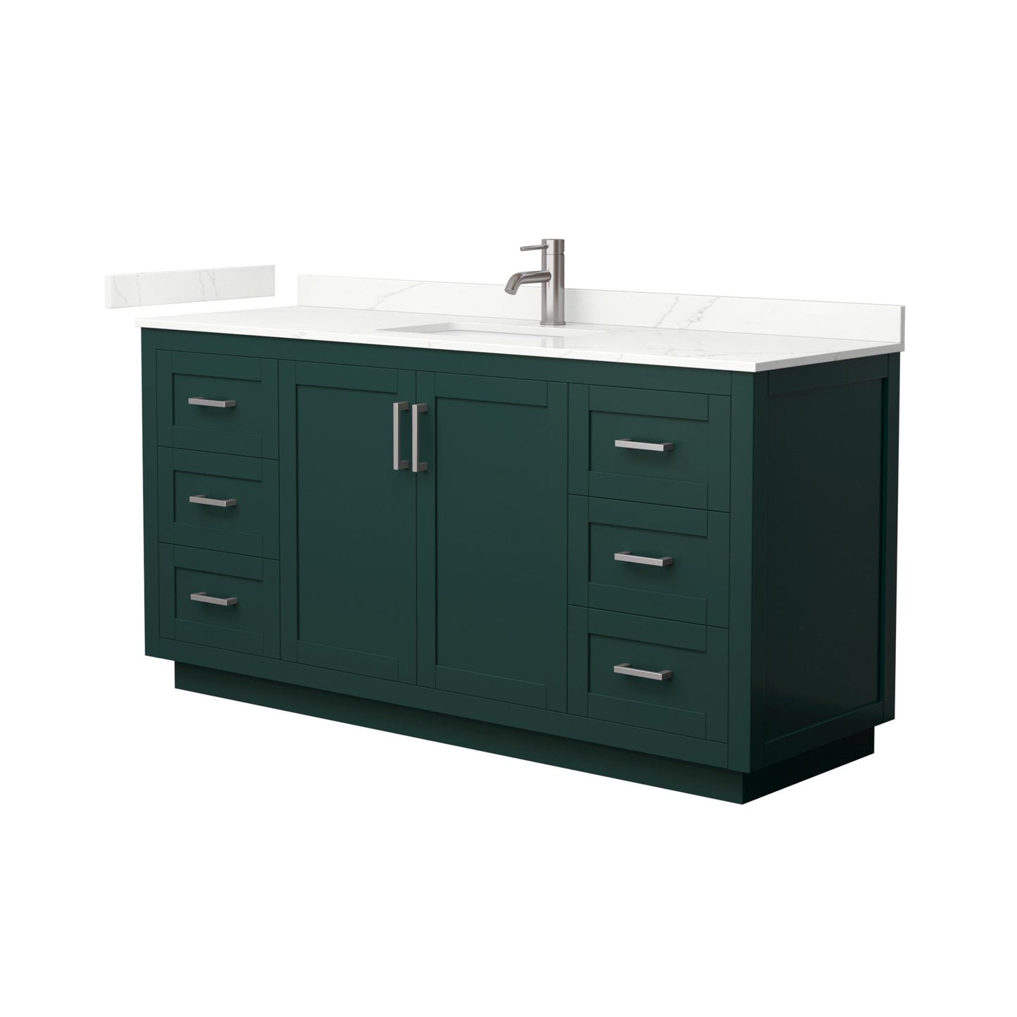 Wyndham Collection Miranda 66" Single Bathroom Vanity in Green, Giotto Quartz Countertop, Undermount Square Sink (1-Hole), Brushed Nickel Trim