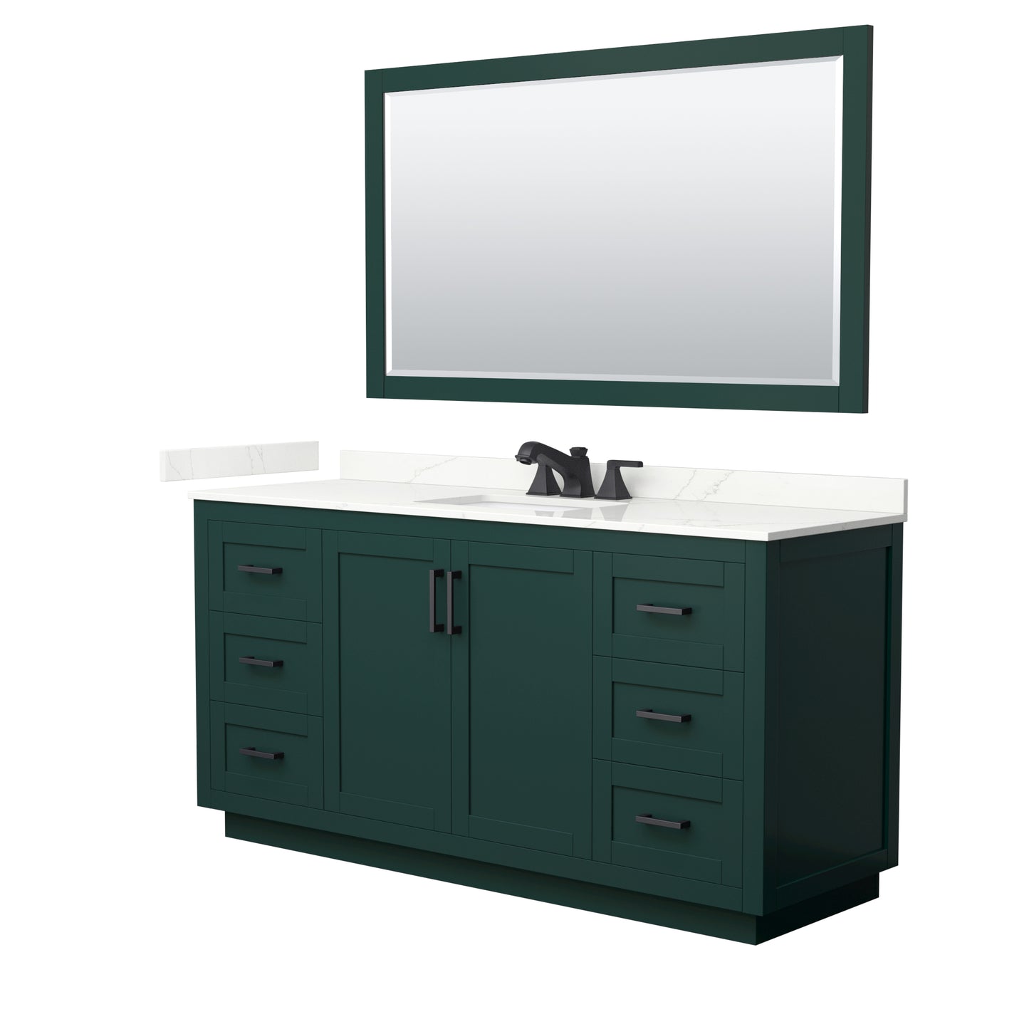 Wyndham Collection Miranda 66" Single Bathroom Vanity in Green, Giotto Quartz Countertop, Undermount Square Sink (3-Hole), Matte Black Trim, 58" Mirror