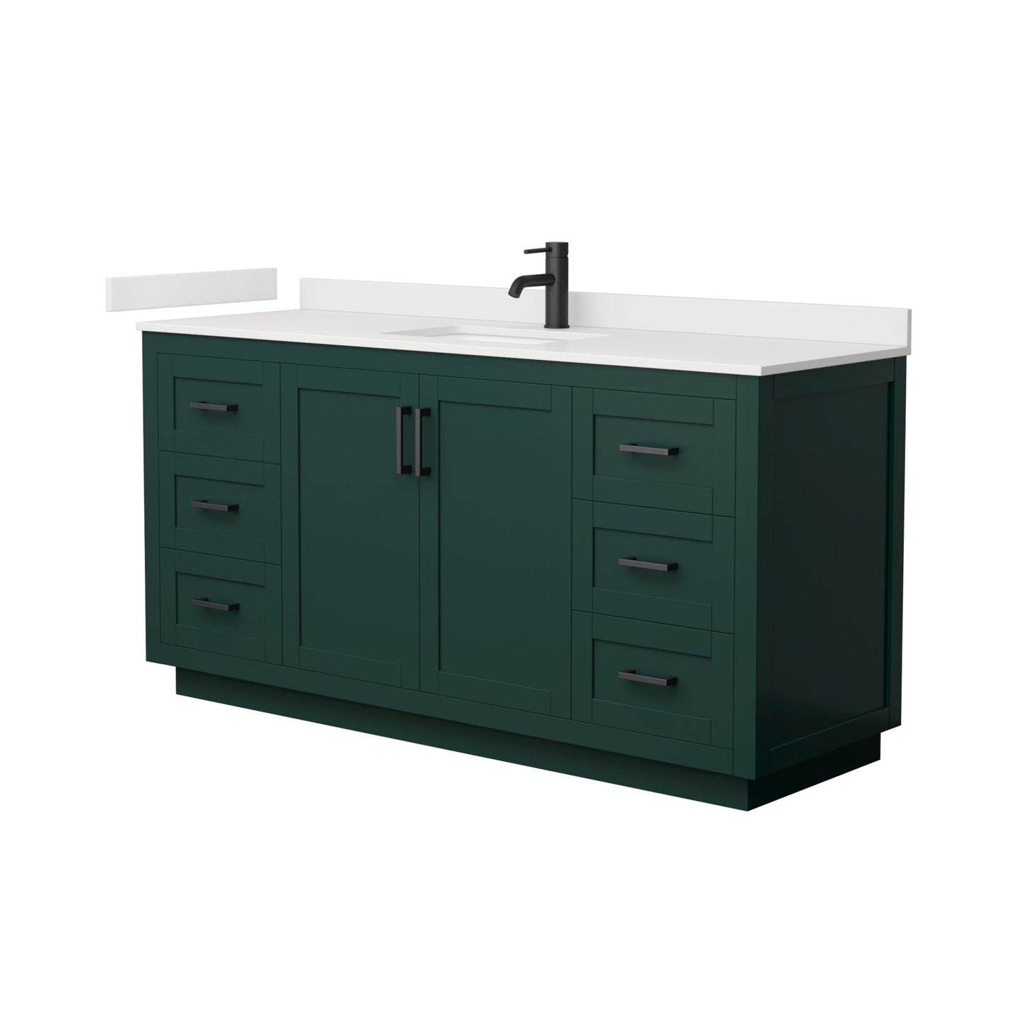 Wyndham Collection Miranda 66" Single Bathroom Vanity in Green, White Quartz Countertop, Undermount Square Sink (1-Hole), Matte Black Trim