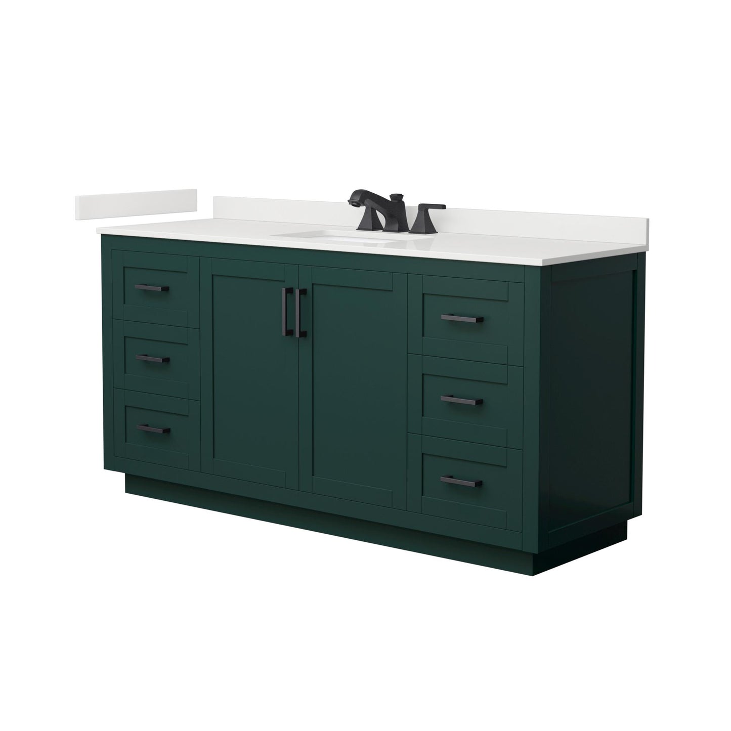 Wyndham Collection Miranda 66" Single Bathroom Vanity in Green, White Quartz Countertop, Undermount Square Sink (3-Hole), Matte Black Trim