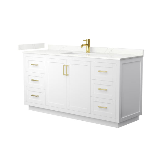 Wyndham Collection Miranda 66" Single Bathroom Vanity in White, Giotto Quartz Countertop, Undermount Square Sink (1-Hole), Brushed Gold Trim