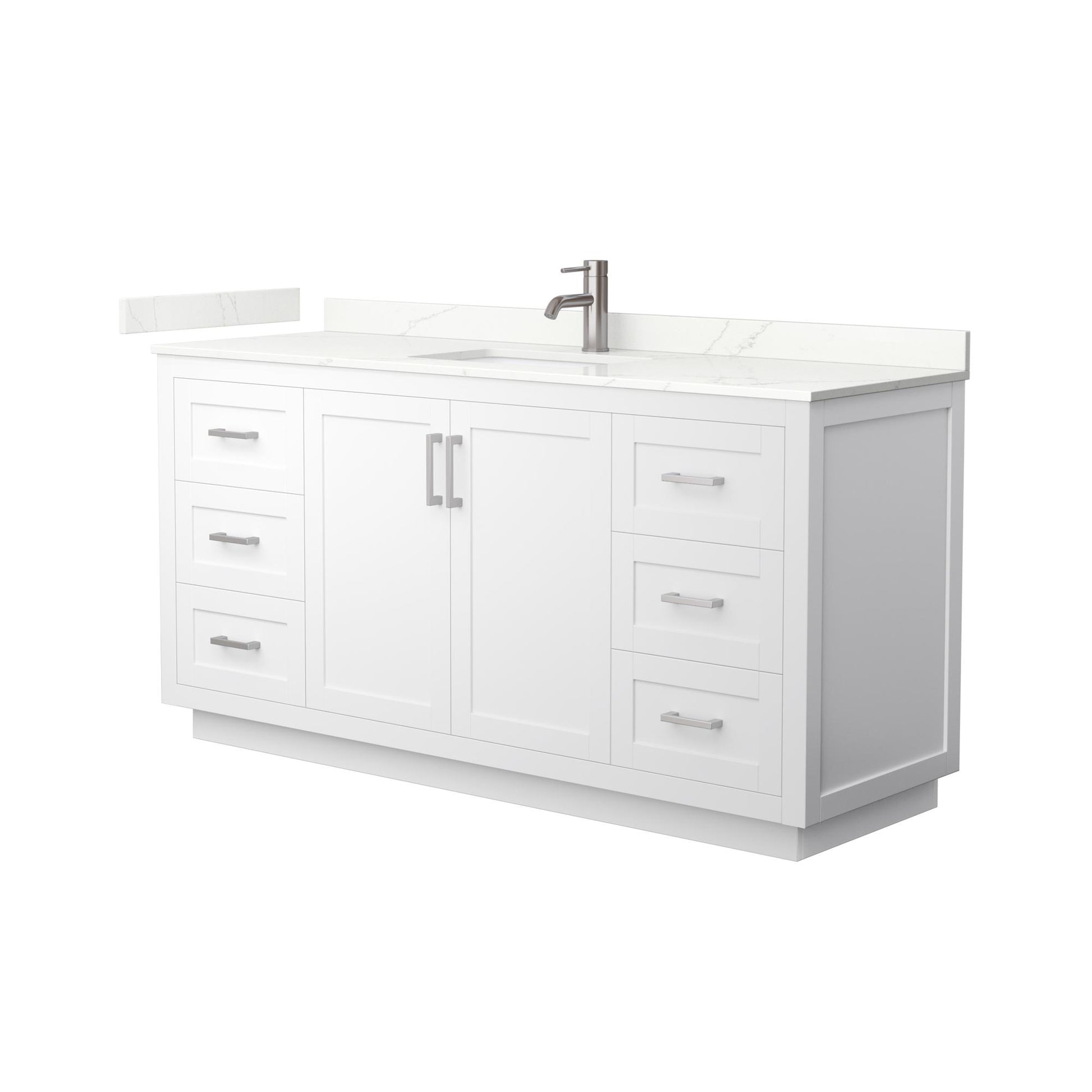 Wyndham Collection Miranda 66" Single Bathroom Vanity in White, Giotto Quartz Countertop, Undermount Square Sink (1-Hole), Brushed Nickel Trim