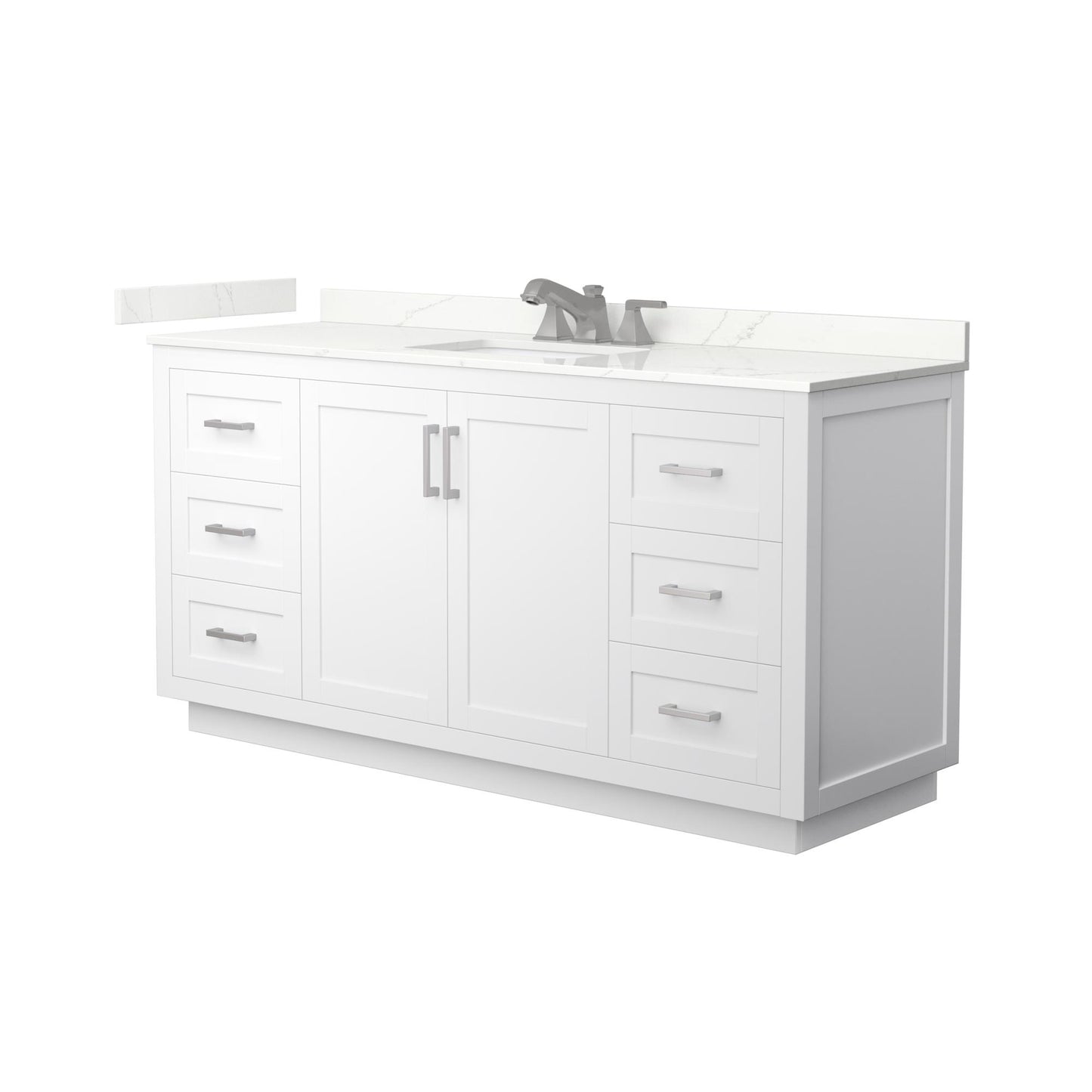 Wyndham Collection Miranda 66" Single Bathroom Vanity in White, Giotto Quartz Countertop, Undermount Square Sink (3-Hole), Brushed Nickel Trim