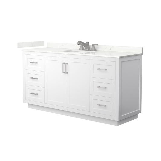 Wyndham Collection Miranda 66" Single Bathroom Vanity in White, Giotto Quartz Countertop, Undermount Square Sink (3-Hole), Brushed Nickel Trim