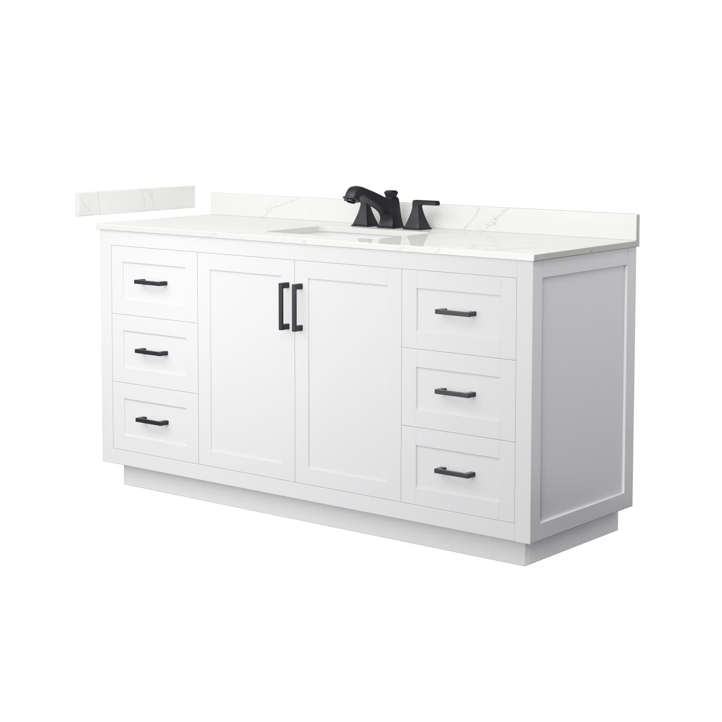 Wyndham Collection Miranda 66" Single Bathroom Vanity in White, Giotto Quartz Countertop, Undermount Square Sink (3-Hole), Matte Black Trim