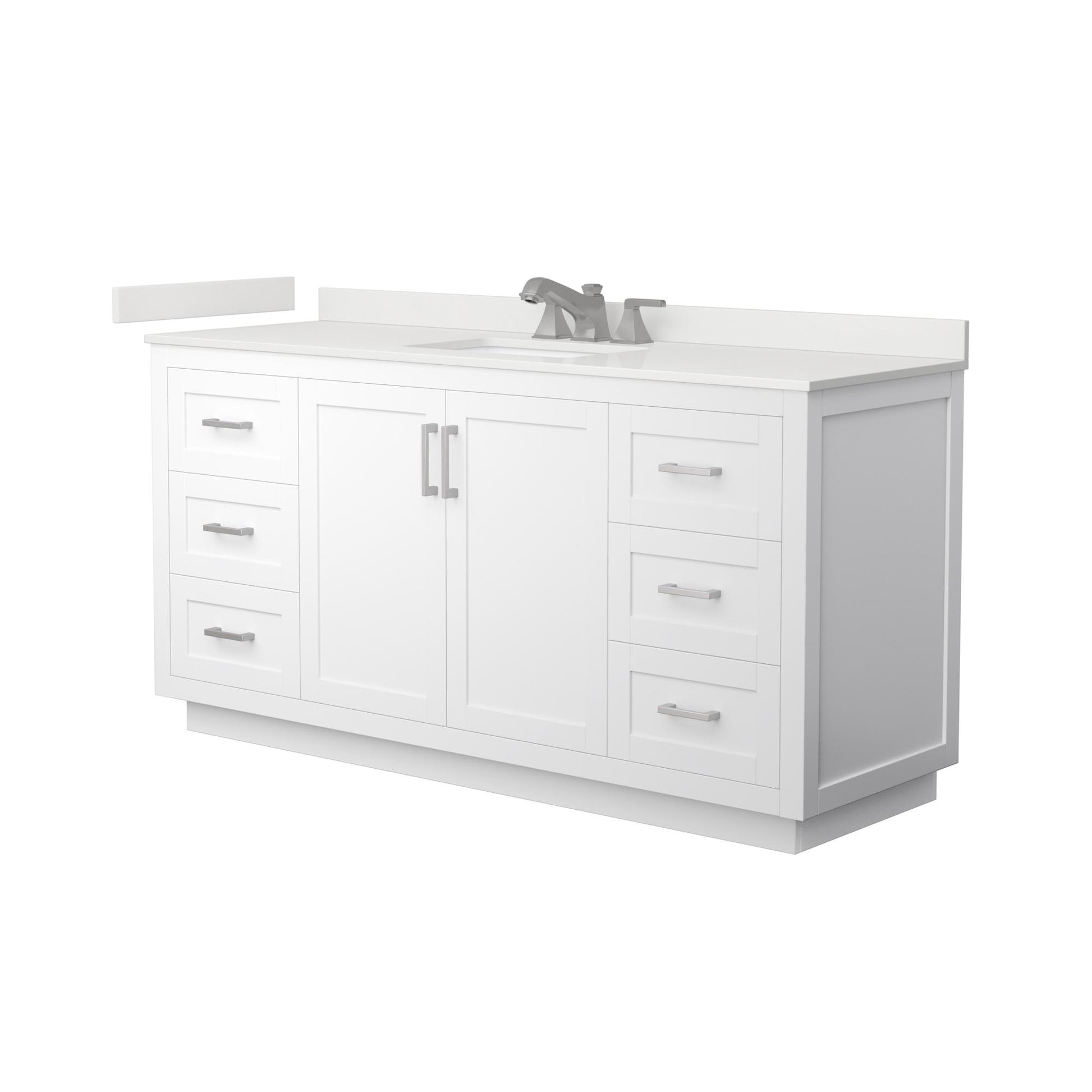 Wyndham Collection Miranda 66" Single Bathroom Vanity in White, White Quartz Countertop, Undermount Square Sink (3-Hole), Brushed Nickel Trim