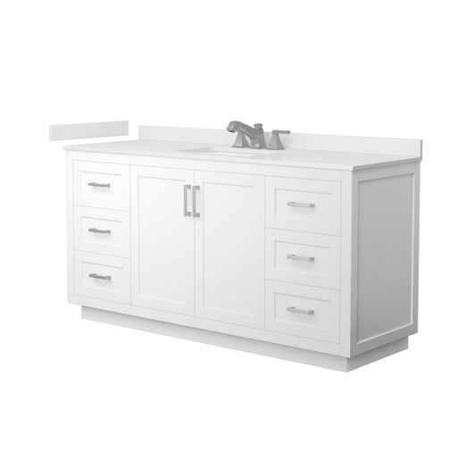 Wyndham Collection Miranda 66" Single Bathroom Vanity in White, White Quartz Countertop, Undermount Square Sink (3-Hole), Brushed Nickel Trim
