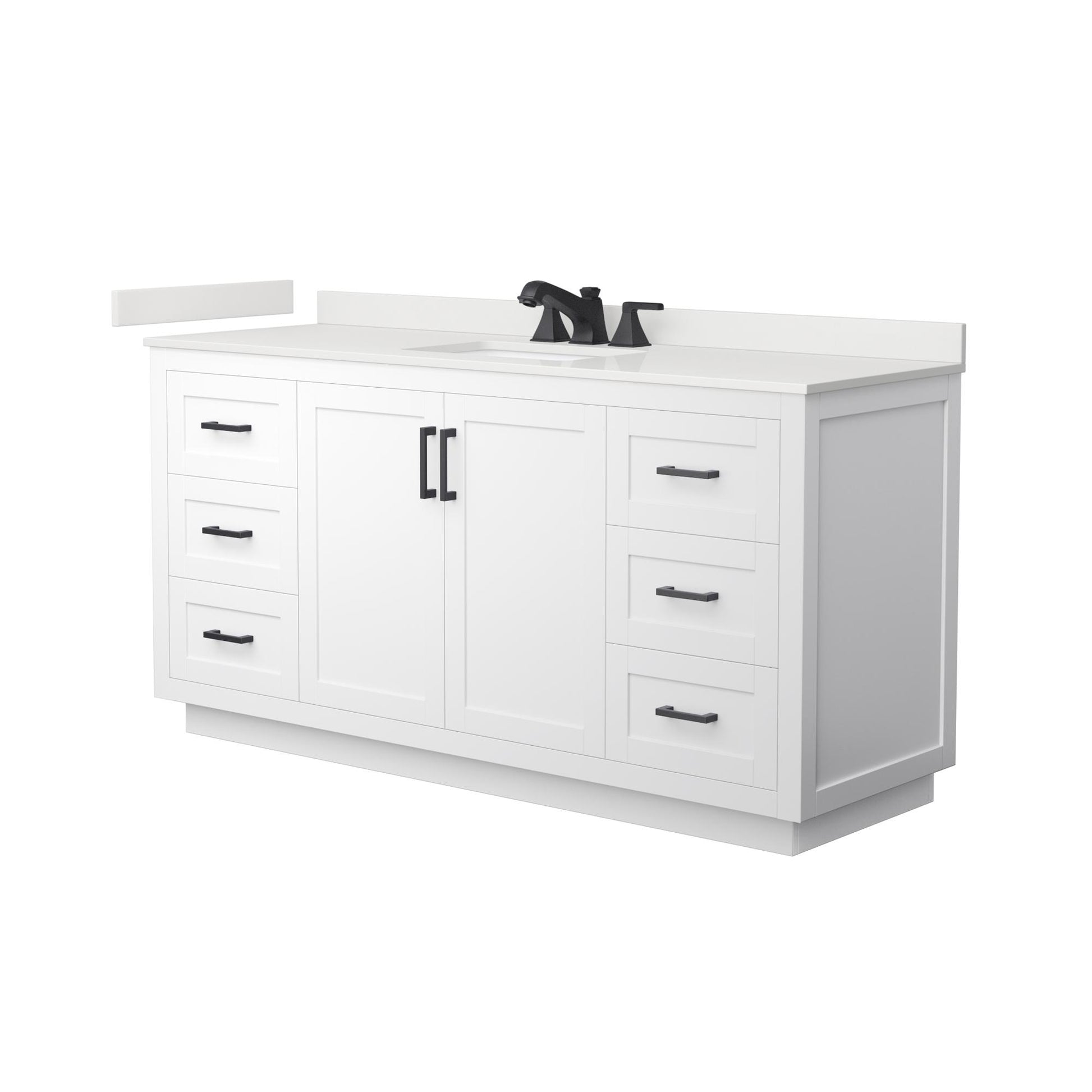 Wyndham Collection Miranda 66" Single Bathroom Vanity in White, White Quartz Countertop, Undermount Square Sink (3-Hole), Matte Black Trim