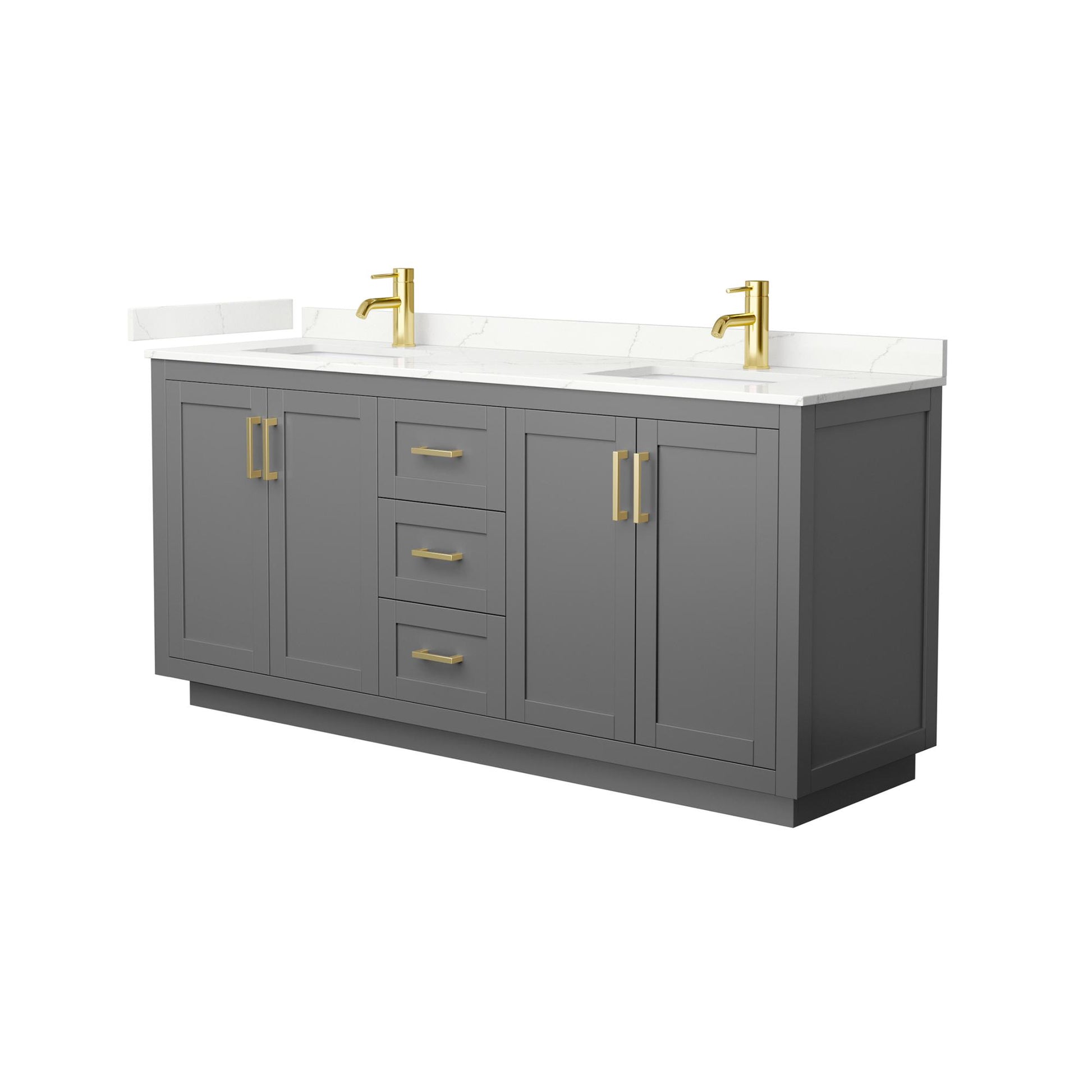 Wyndham Collection Miranda 72" Double Bathroom Vanity in Dark Gray, Giotto Quartz Countertop, Undermount Square Sinks (1-Hole), Brushed Gold Trim