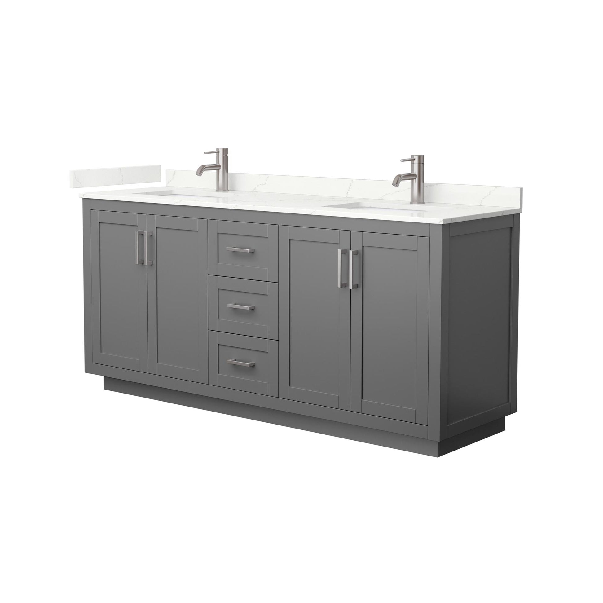 Wyndham Collection Miranda 72" Double Bathroom Vanity in Dark Gray, Giotto Quartz Countertop, Undermount Square Sinks (1-Hole), Brushed Nickel Trim
