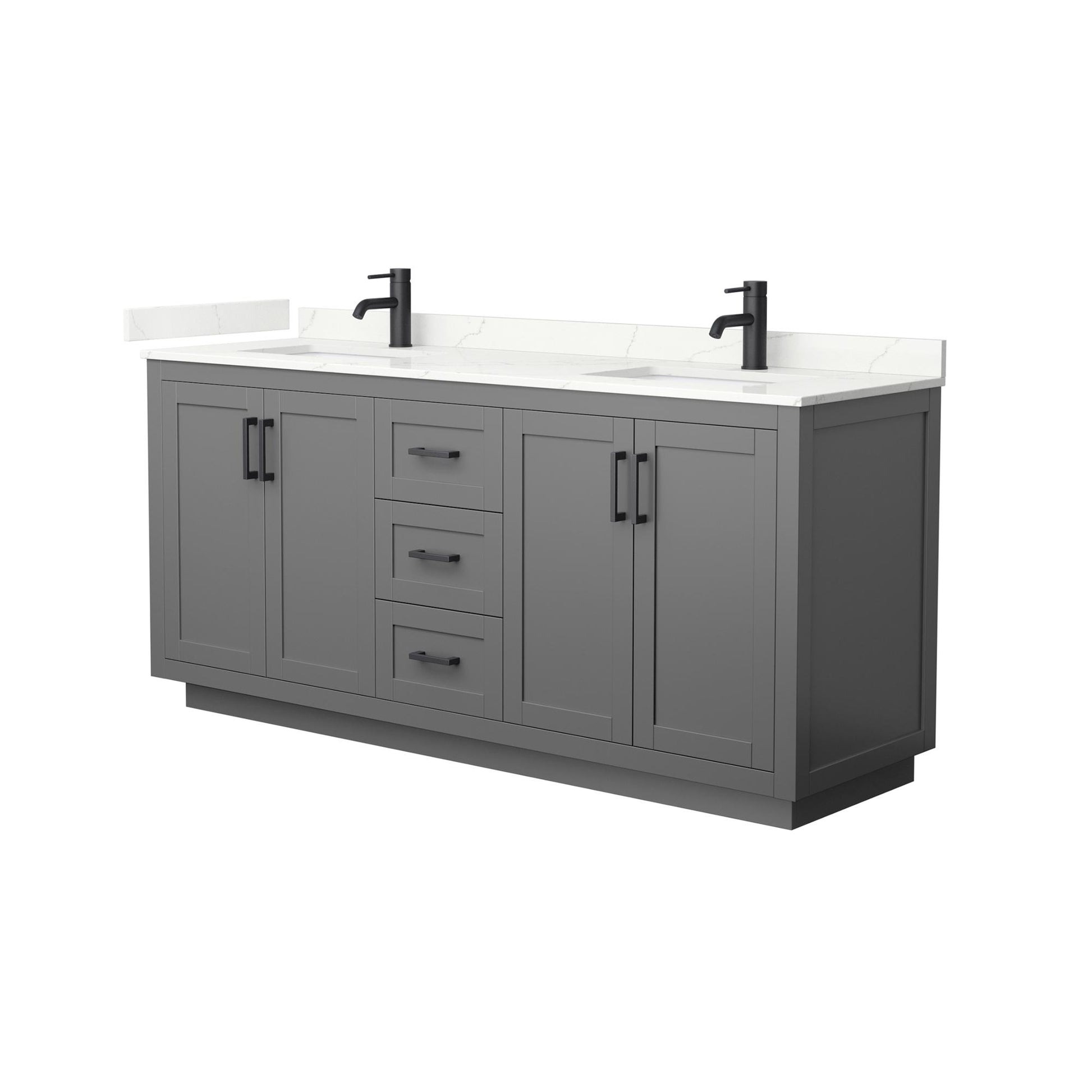 Wyndham Collection Miranda 72" Double Bathroom Vanity in Dark Gray, Giotto Quartz Countertop, Undermount Square Sinks (1-Hole), Matte Black Trim
