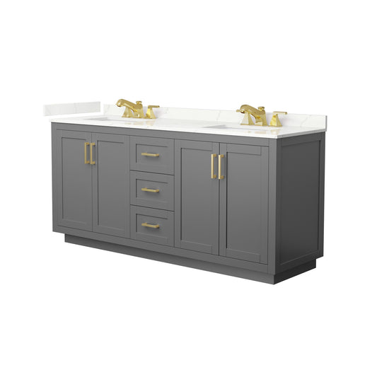 Wyndham Collection Miranda 72" Double Bathroom Vanity in Dark Gray, Giotto Quartz Countertop, Undermount Square Sinks (3-Hole), Brushed Gold Trim