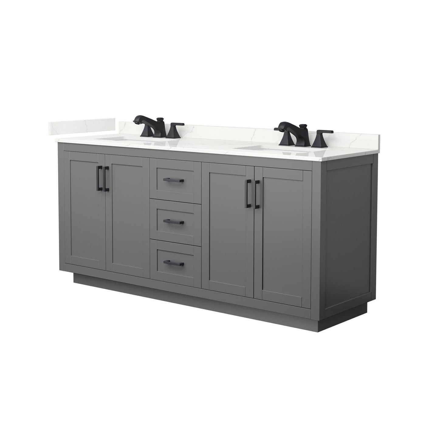 Wyndham Collection Miranda 72" Double Bathroom Vanity in Dark Gray, Giotto Quartz Countertop, Undermount Square Sinks (3-Hole), Matte Black Trim