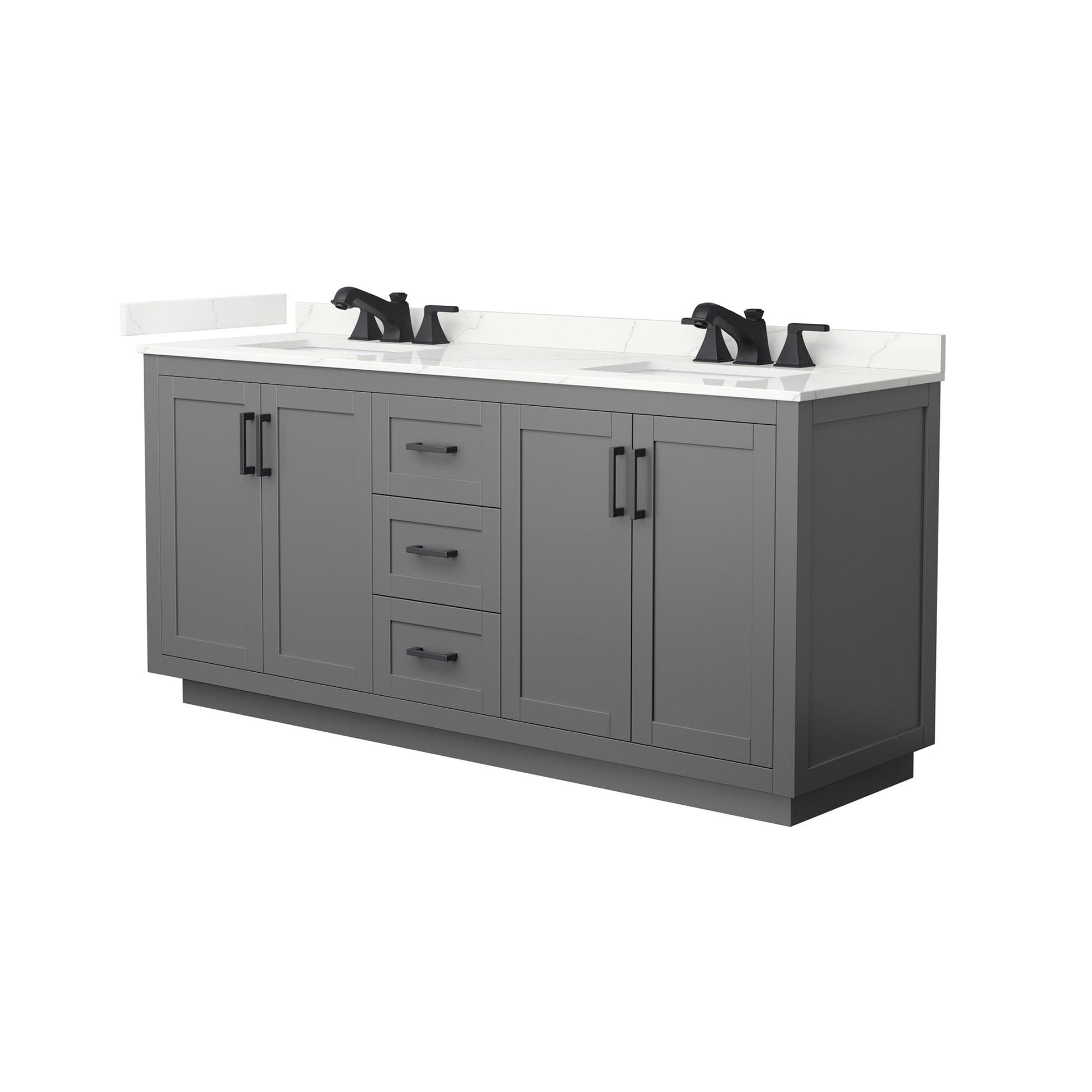 Wyndham Collection Miranda 72" Double Bathroom Vanity in Dark Gray, Giotto Quartz Countertop, Undermount Square Sinks (3-Hole), Matte Black Trim