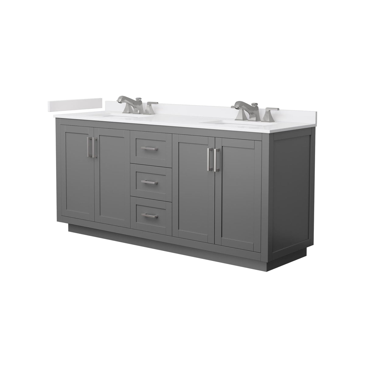 Wyndham Collection Miranda 72" Double Bathroom Vanity in Dark Gray, White Cultured Marble Countertop, Undermount Square Sinks (3-Hole), Brushed Nickel Trim