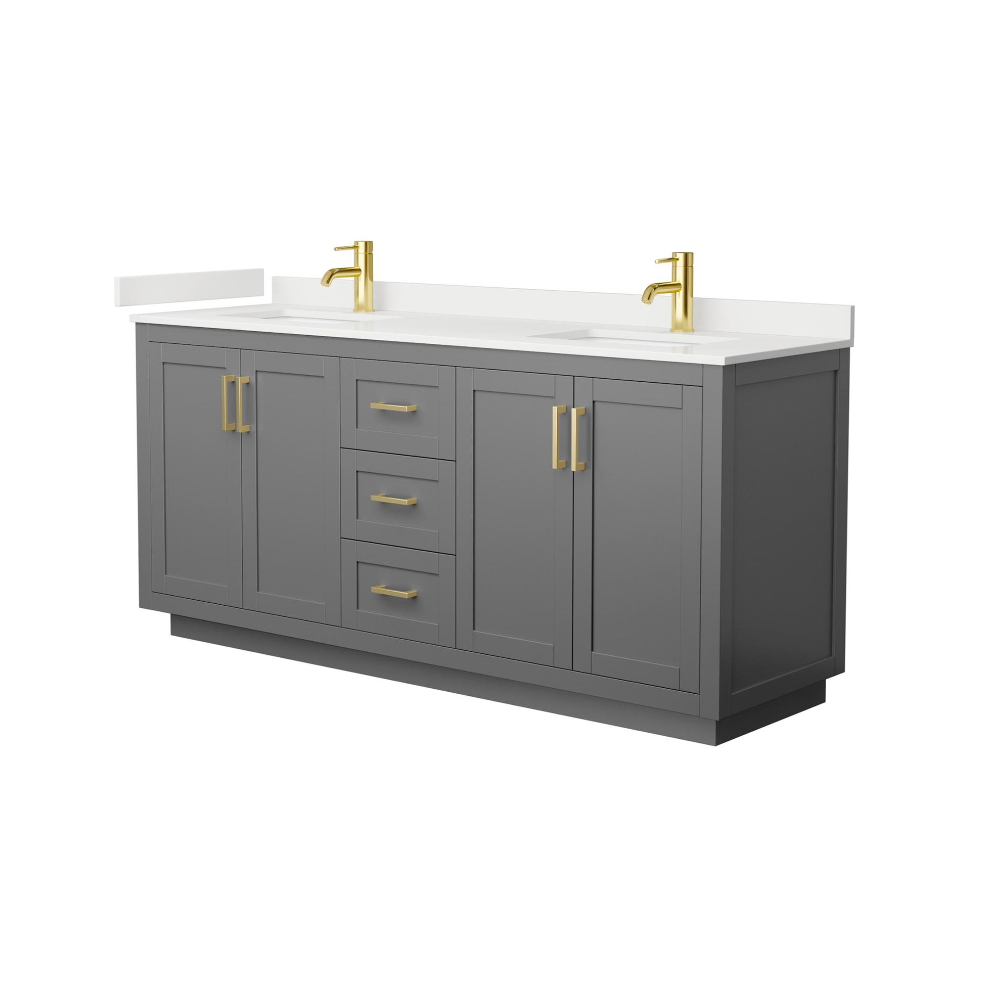 Wyndham Collection Miranda 72" Double Bathroom Vanity in Dark Gray, White Quartz Countertop, Undermount Square Sinks (1-Hole), Brushed Gold Trim