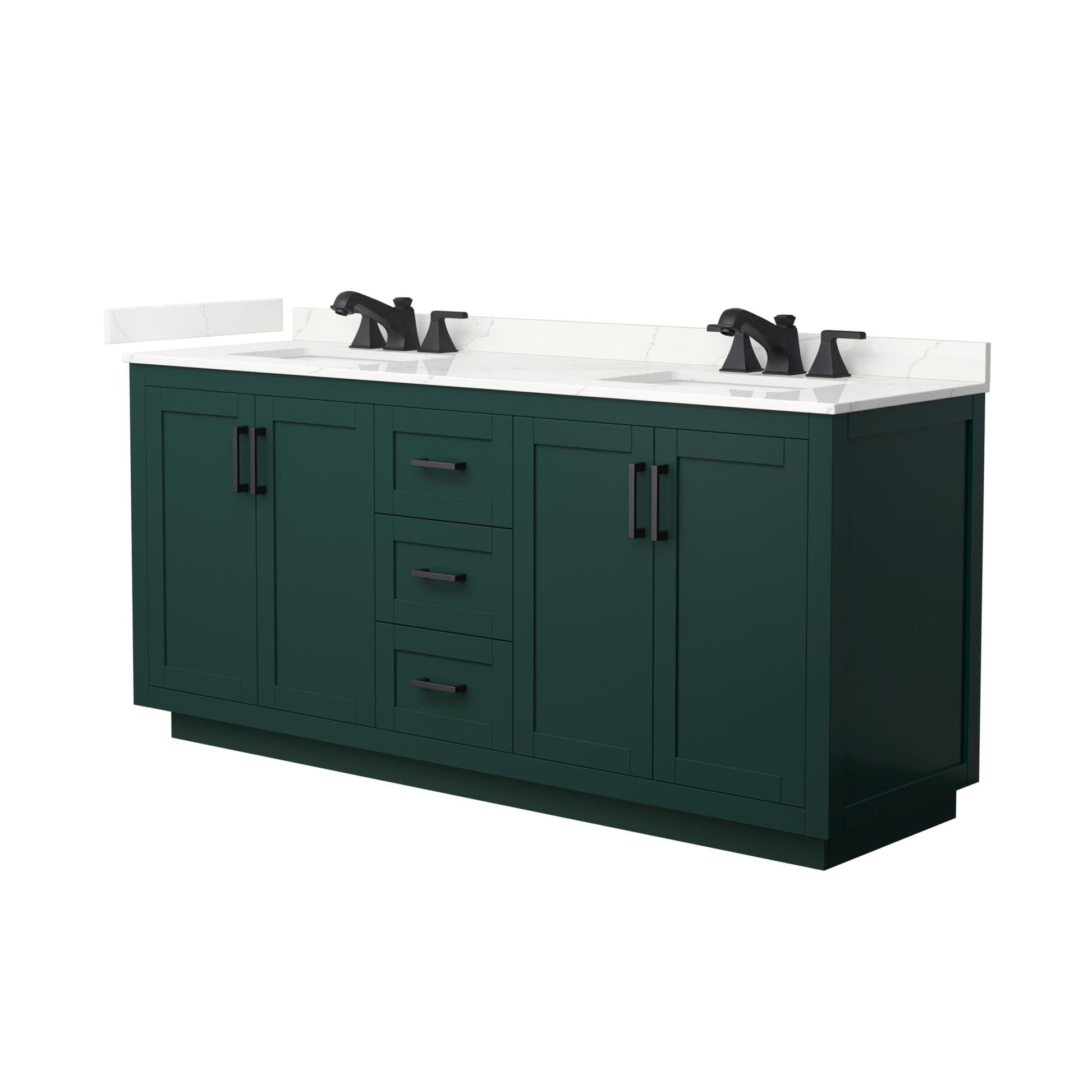 Wyndham Collection Miranda 72" Double Bathroom Vanity in Green, Giotto Quartz Countertop, Undermount Square Sinks (3-Hole), Matte Black Trim